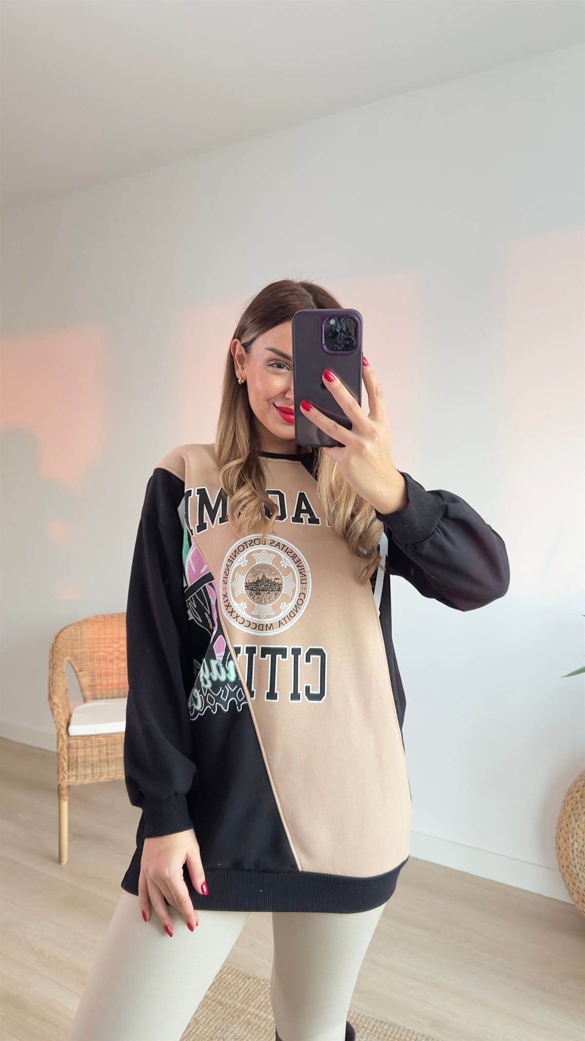 Çift Renk Baskılı Siyah Sweat	