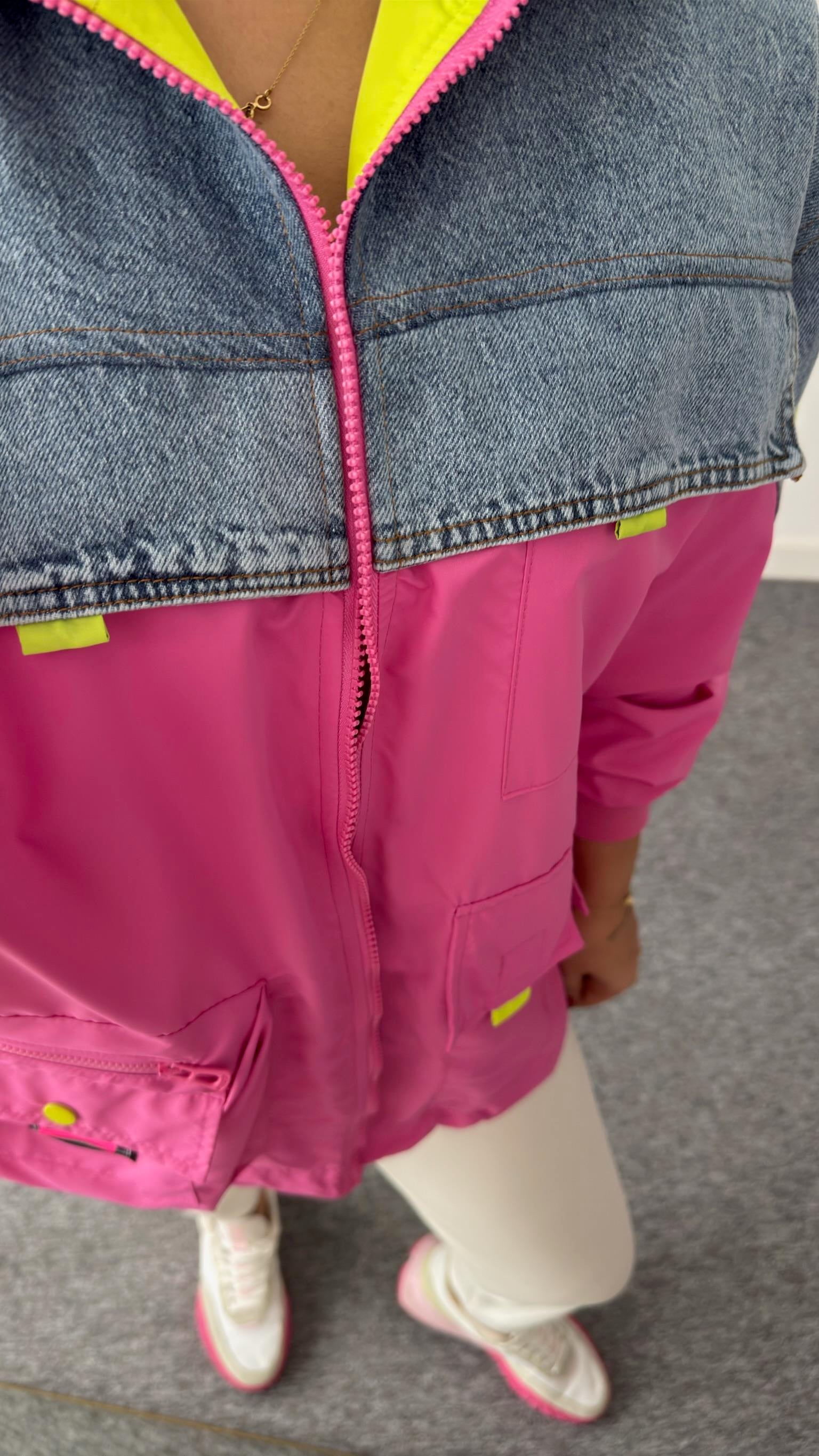 Efil Jean Detaylı Pembe Paraşüt Ceket