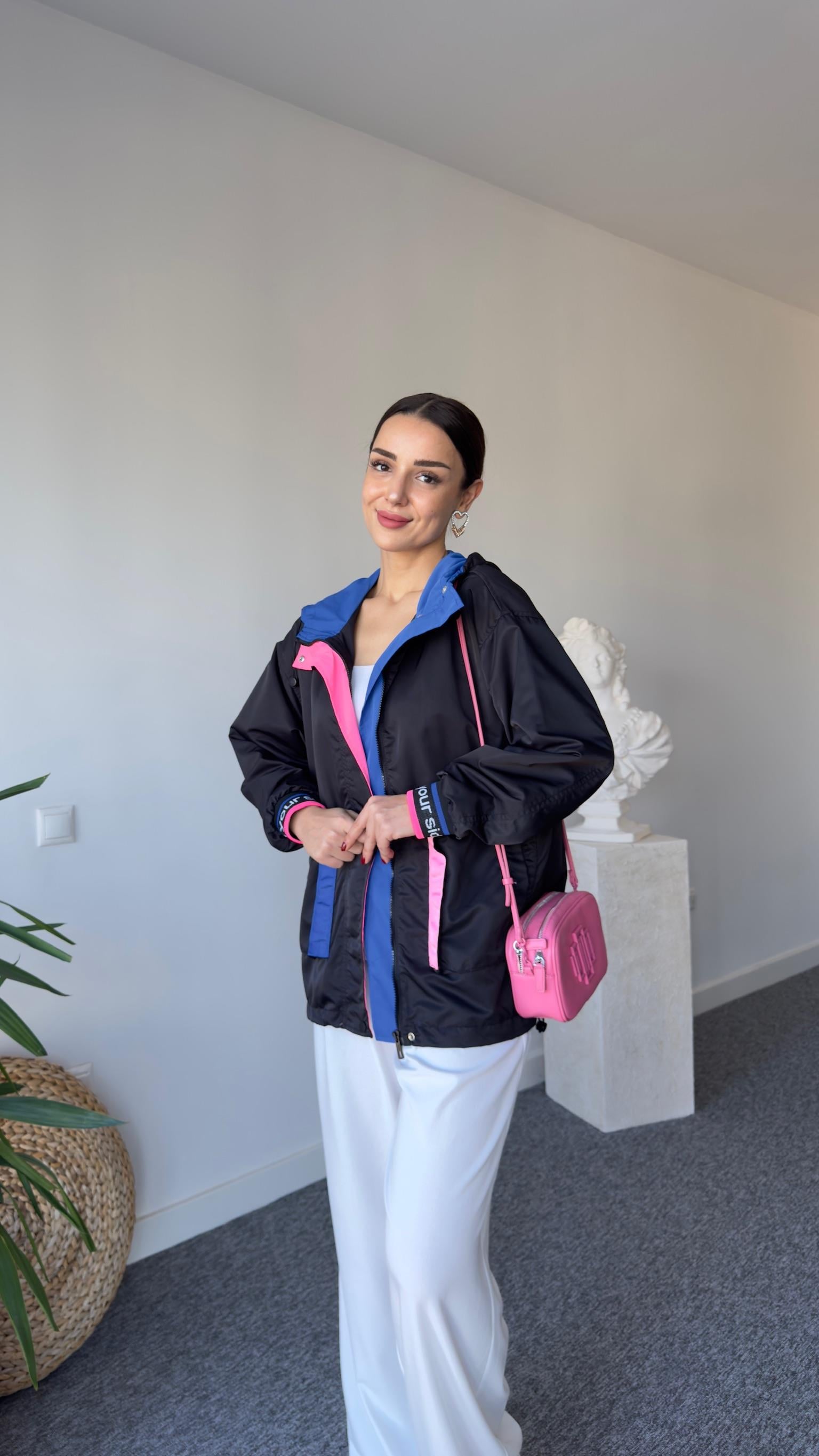 Neon Blok Siyah Yağmurluk