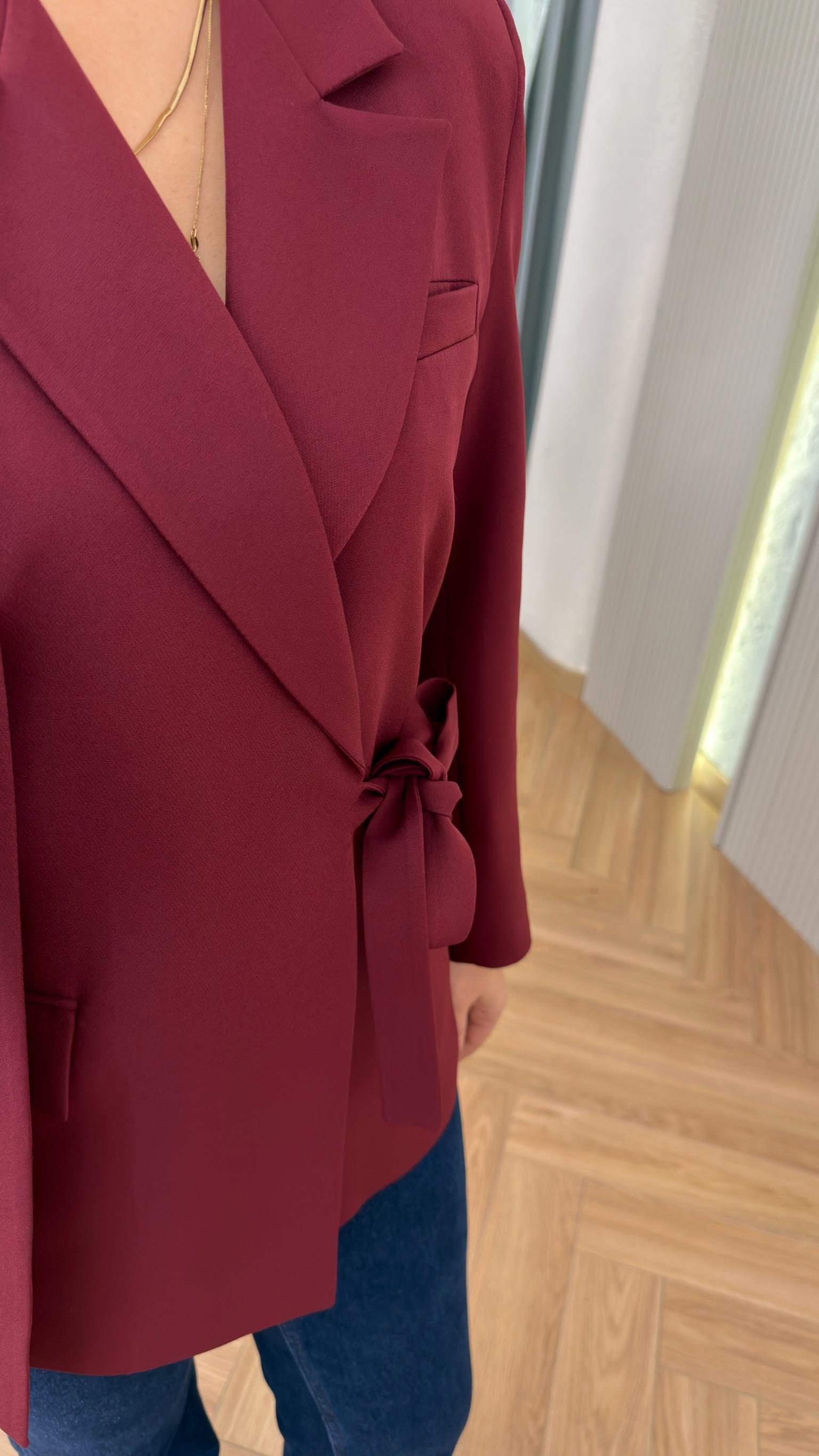 Bordo Loney Marka Muadili Bağlama Detaylı Blazer