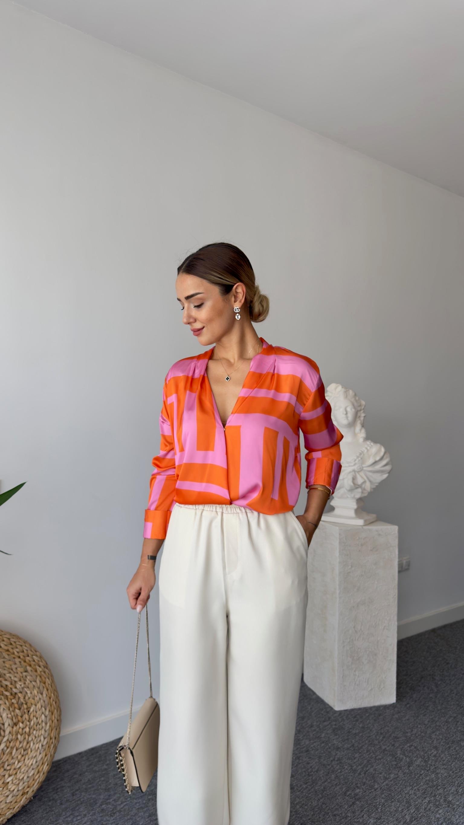 Kruvaze Yaka Mngo Model Renkli Bluz