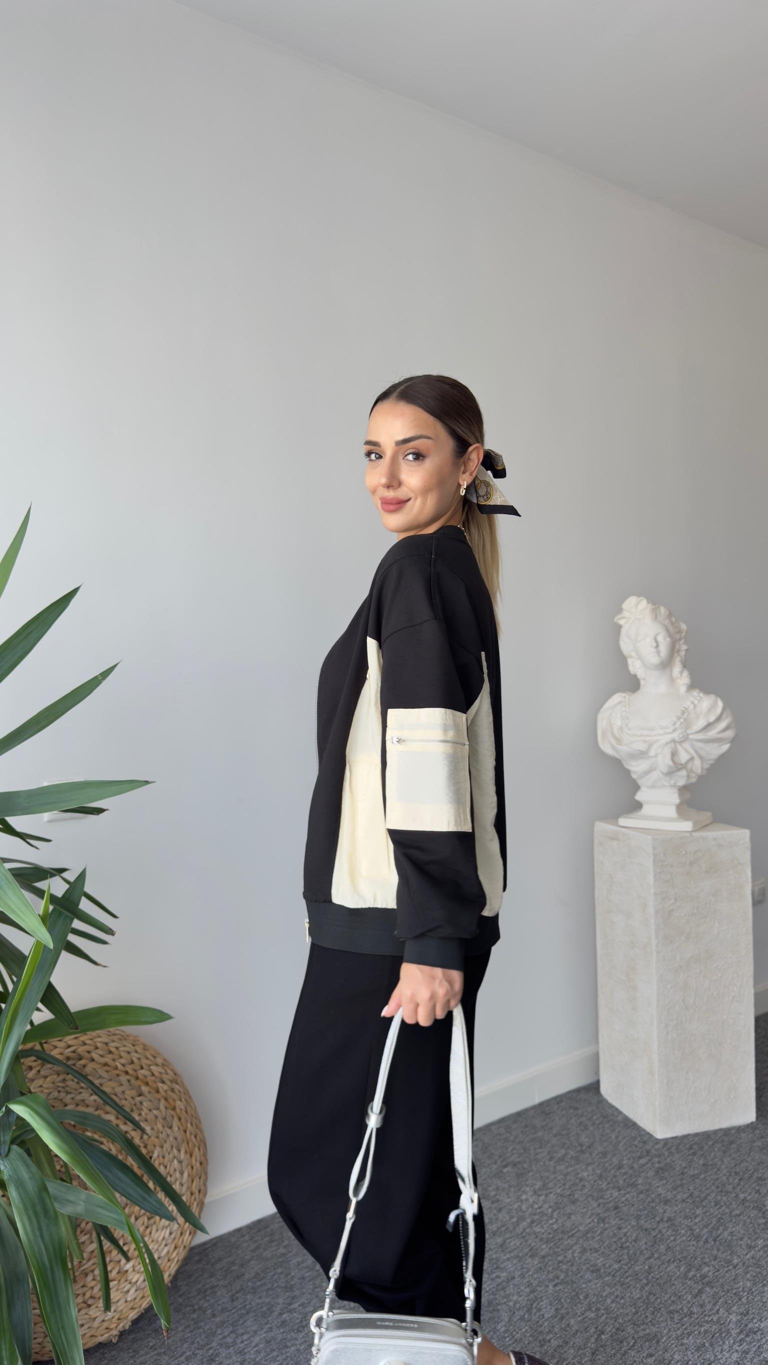 Marcel Yan Paraşüt Garnili Siyah Sweatshirt