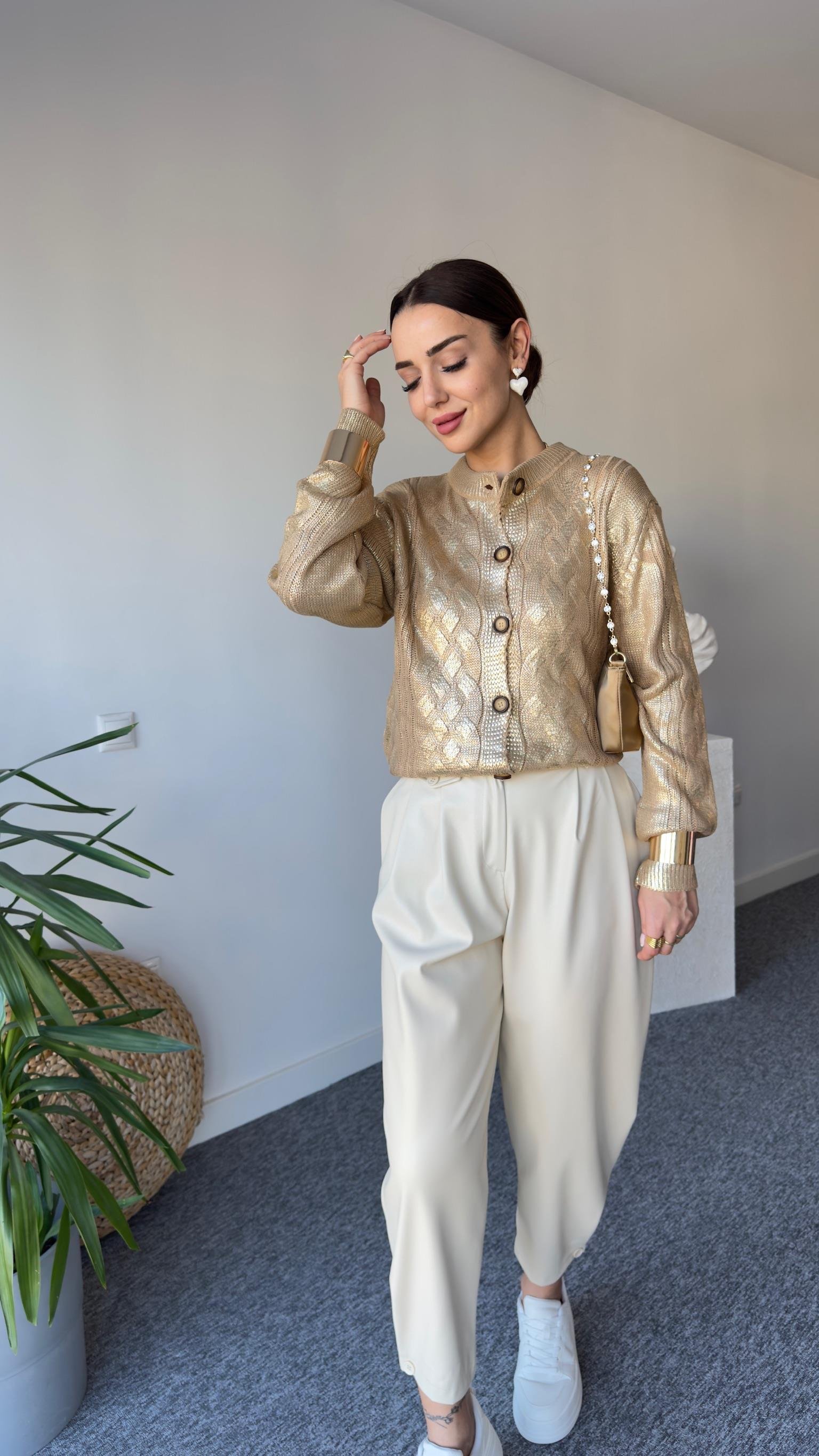 Zra Model Örgülü Gold Varak Hırka