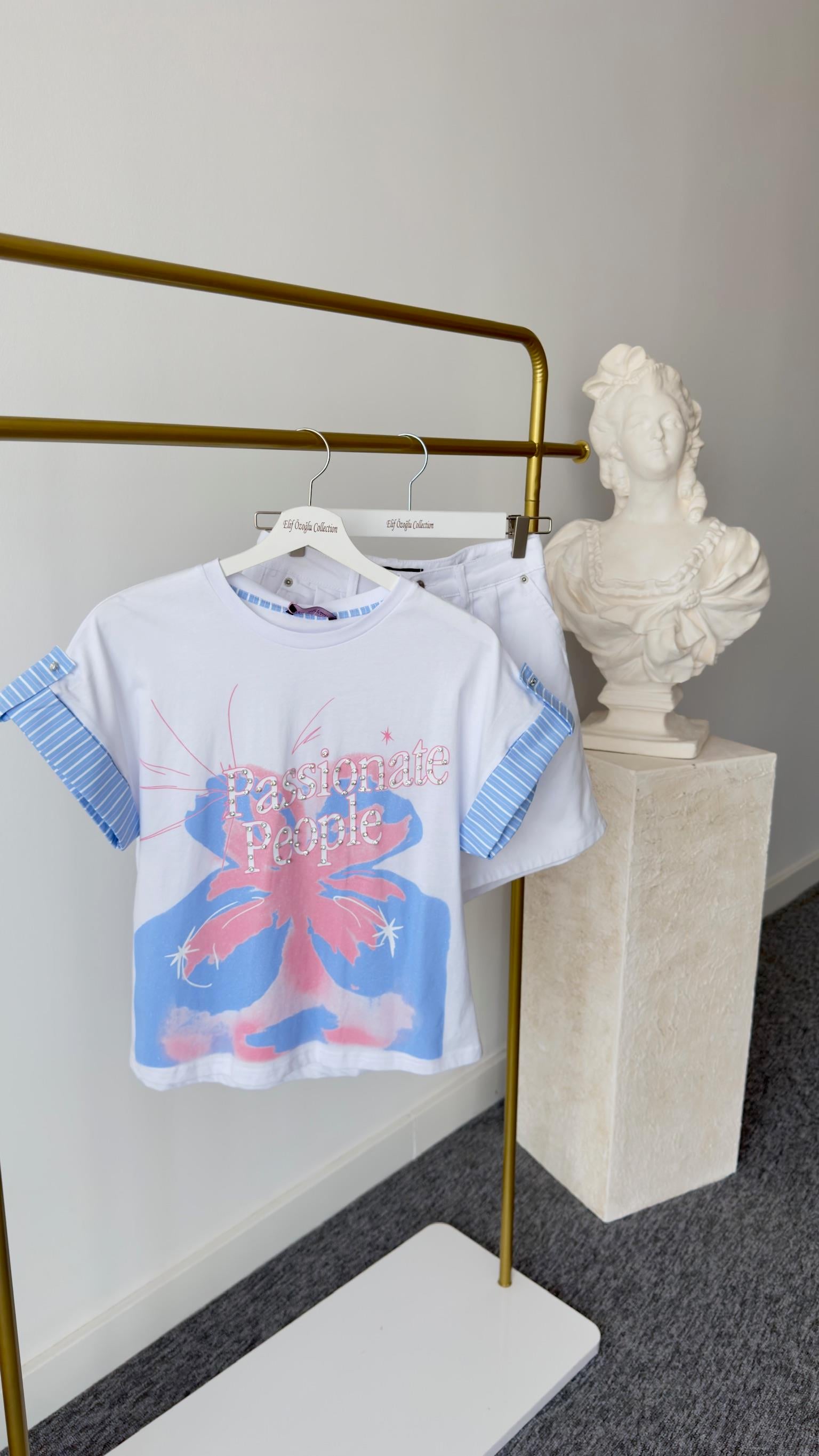 Pezu Taşlı Poplin Detay Tshirt