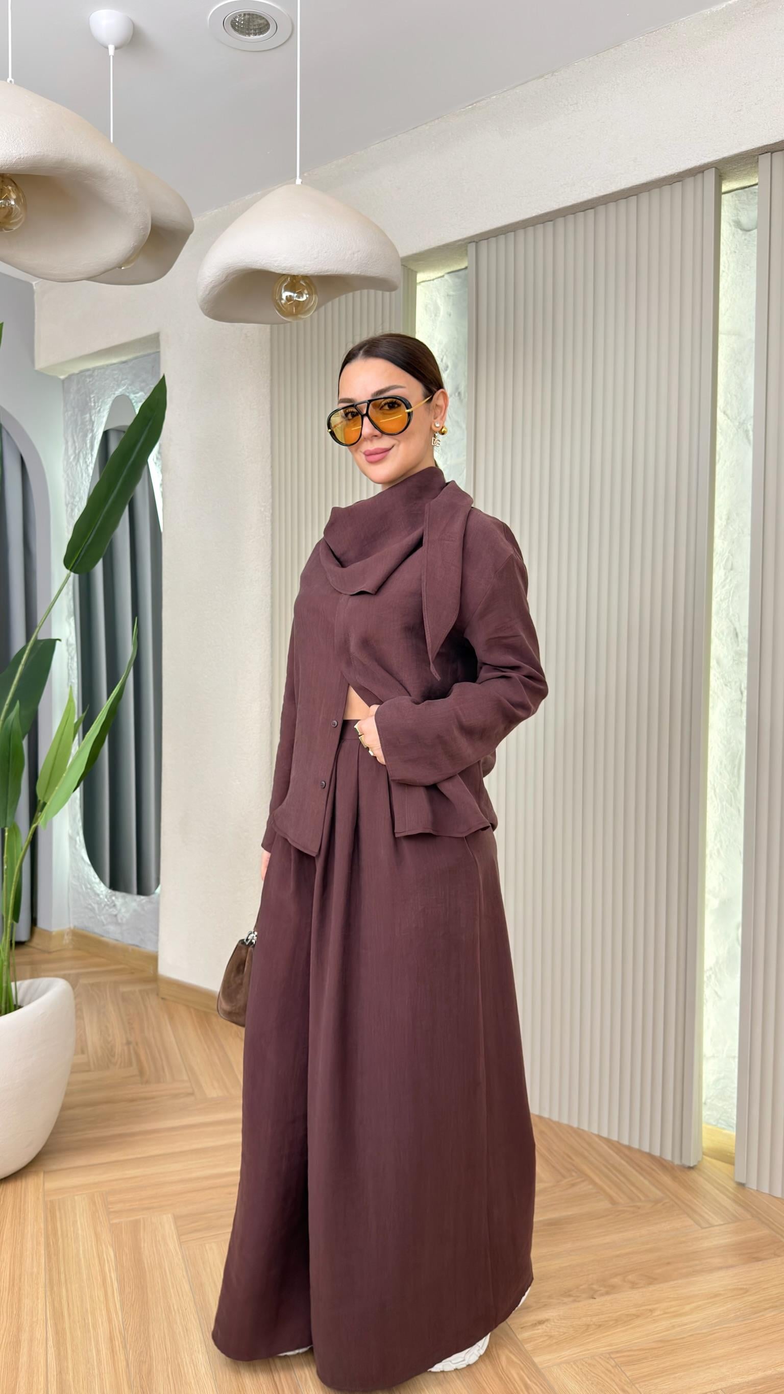 Bordo Avril Yaka Detaylı Muadil Tensel Takım