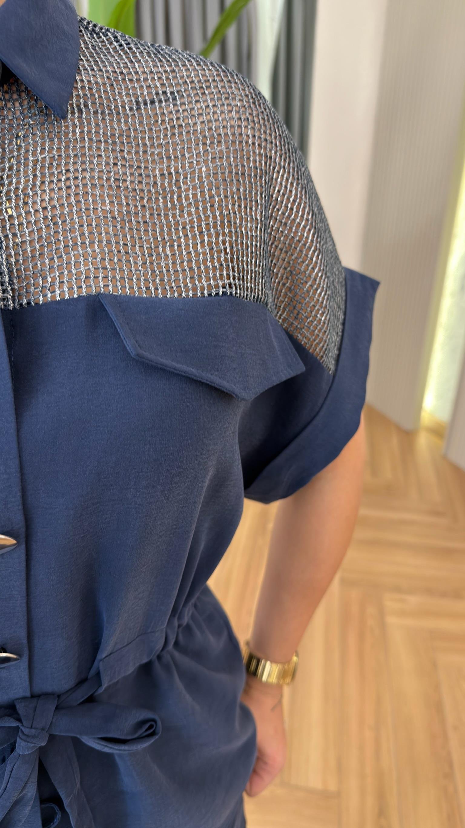 Lacivert Holana File Detaylı Tensel Takım