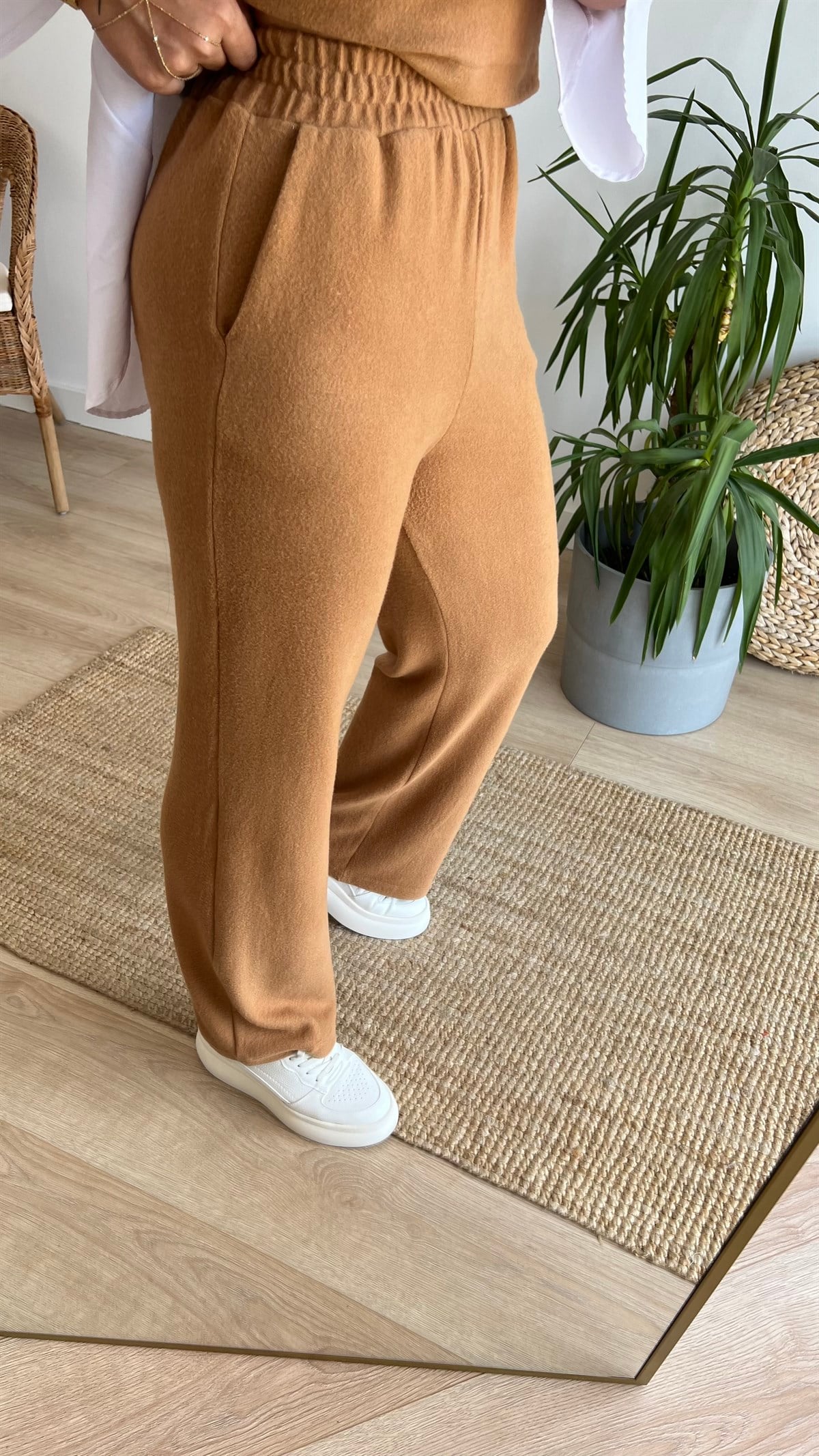 Camel Gömlek Detaylı Bluz Pantolon Takım