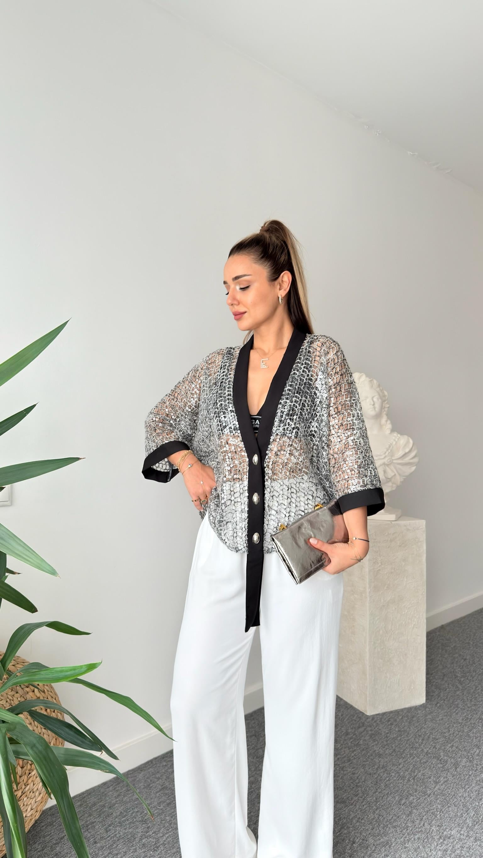 Parıltılı Tasarım Kimono Ceket