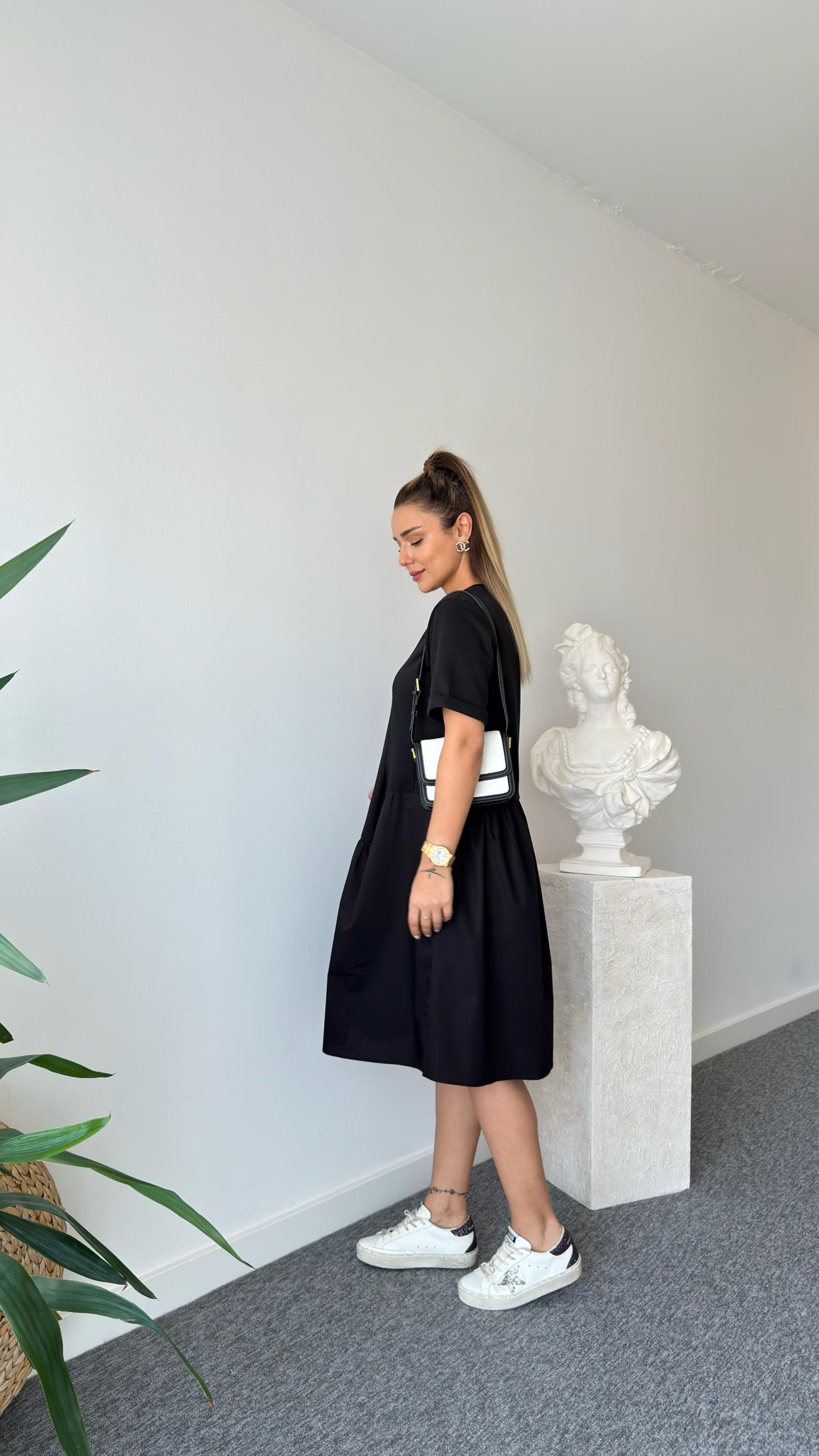 Siyah Ronse Marka Model Garnili Elbise 