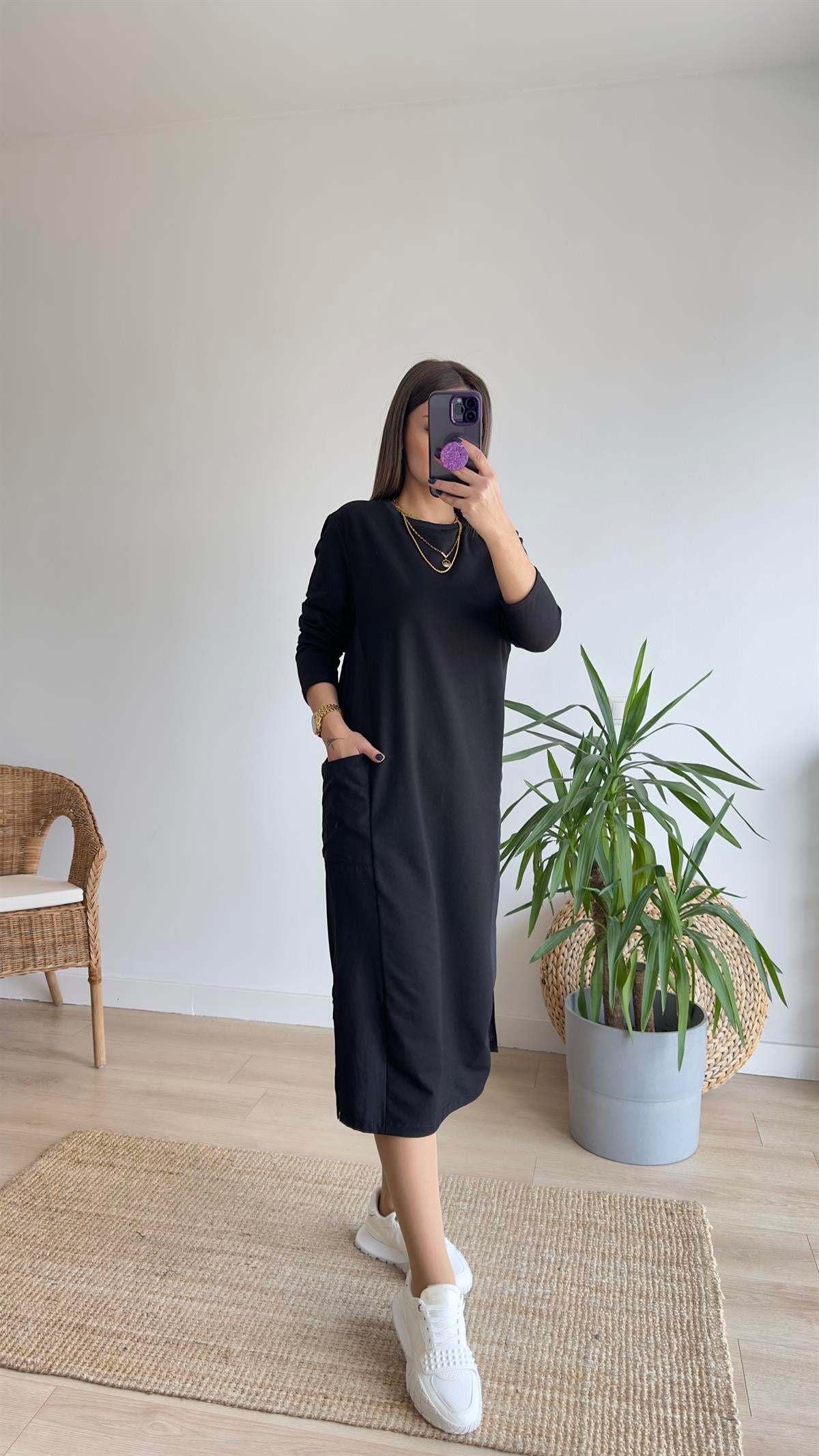 Yanları Poplin İki İplik Basic Elbise 