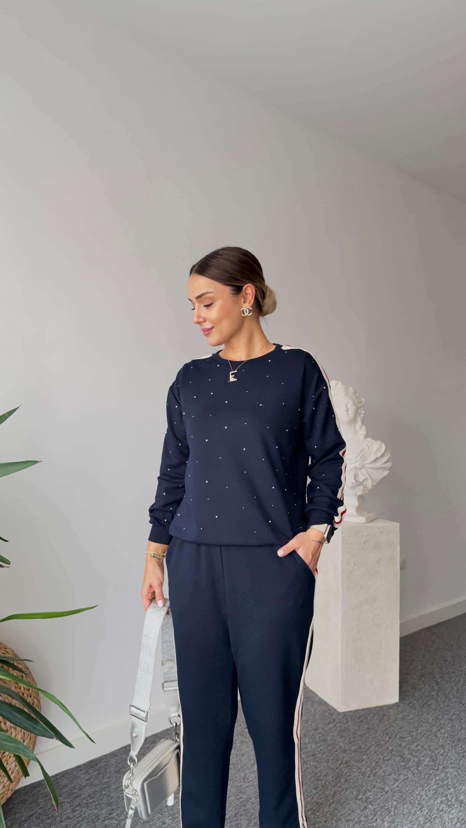 Ferica Taş Detaylı Şeritli Modal Takım
