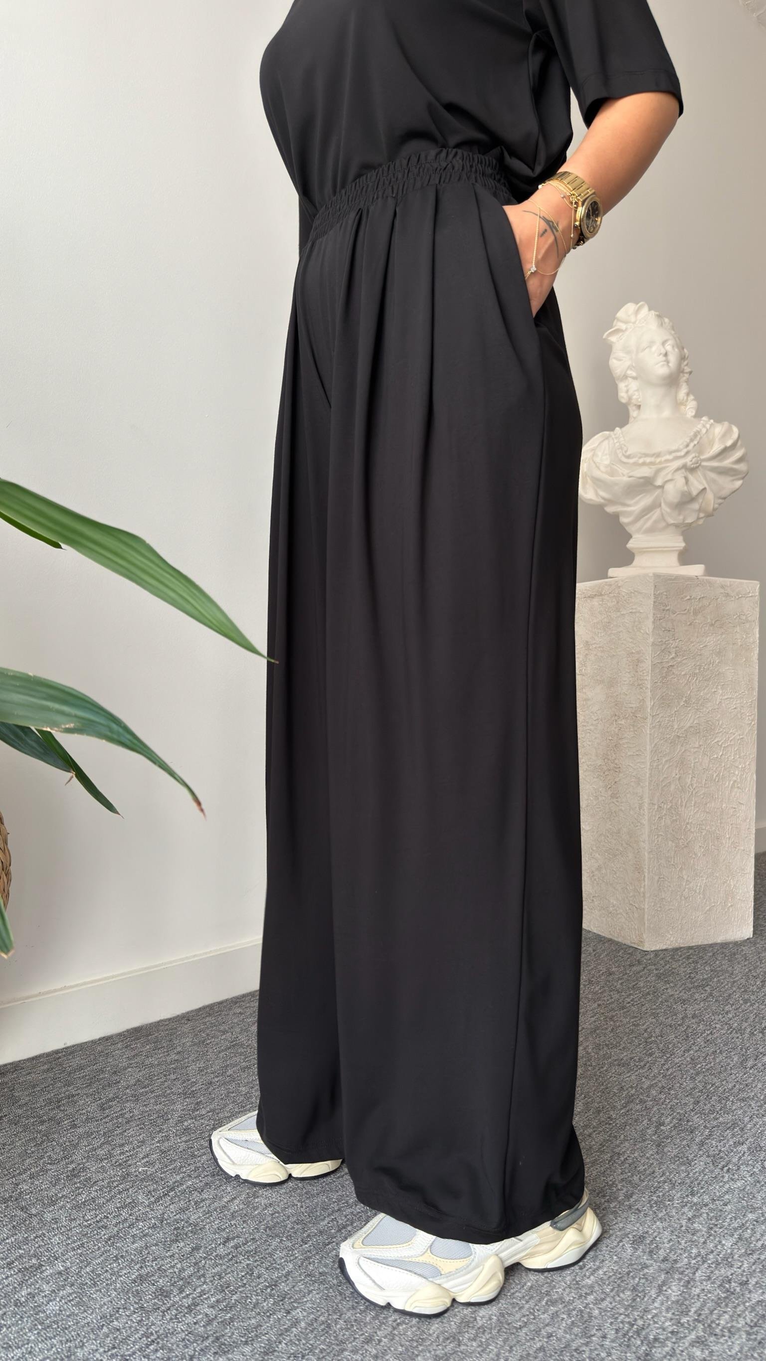 Siyah Gablit Pile Detaylı İkili Takım