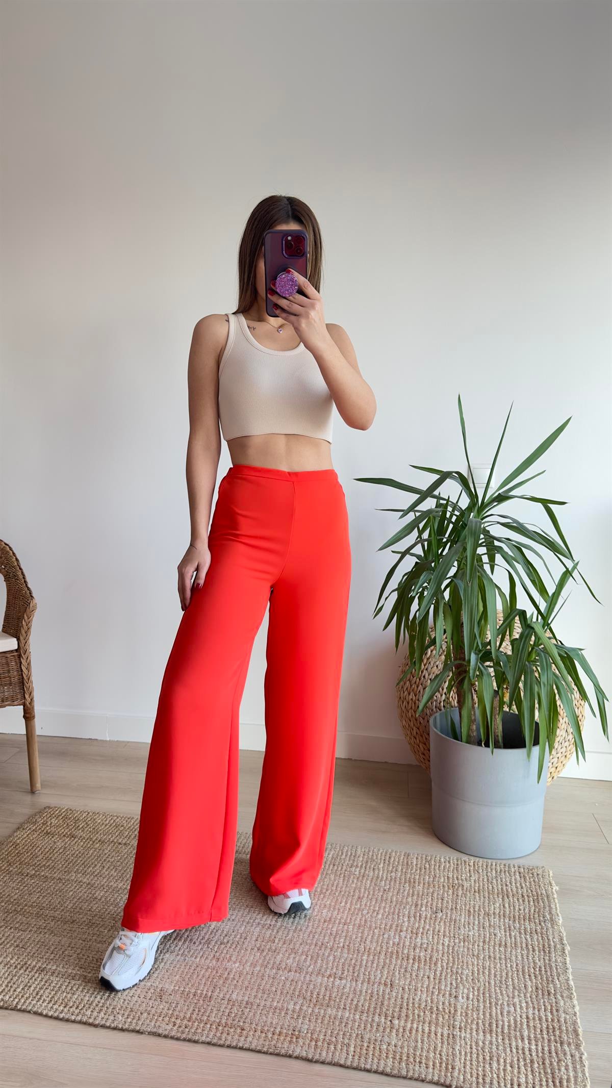 Zra Kırmızı Crep Bol Pantolon