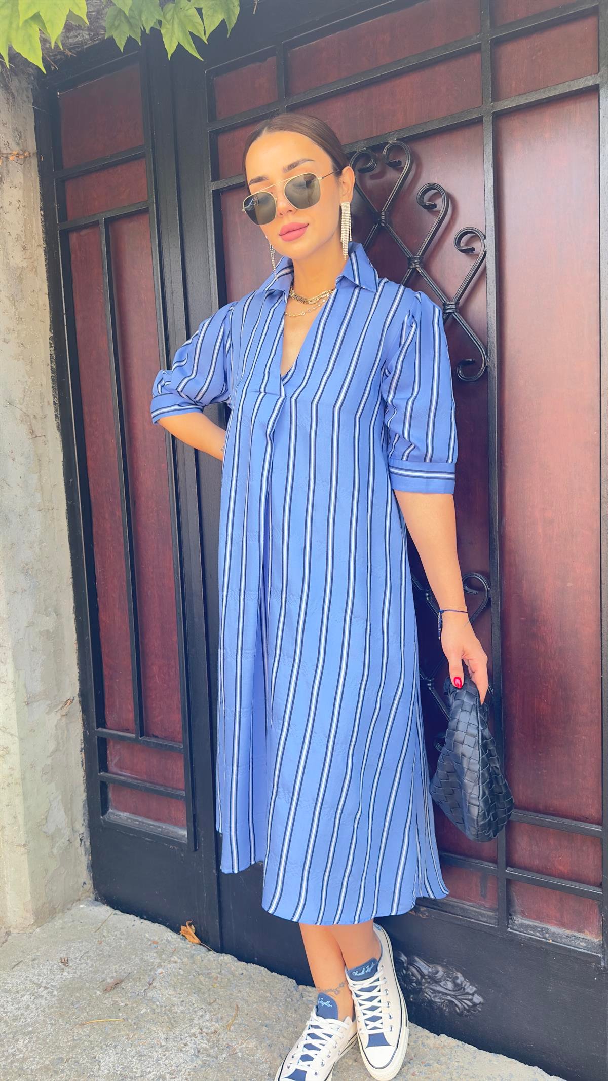Bess Çizgili Mavi Elbise