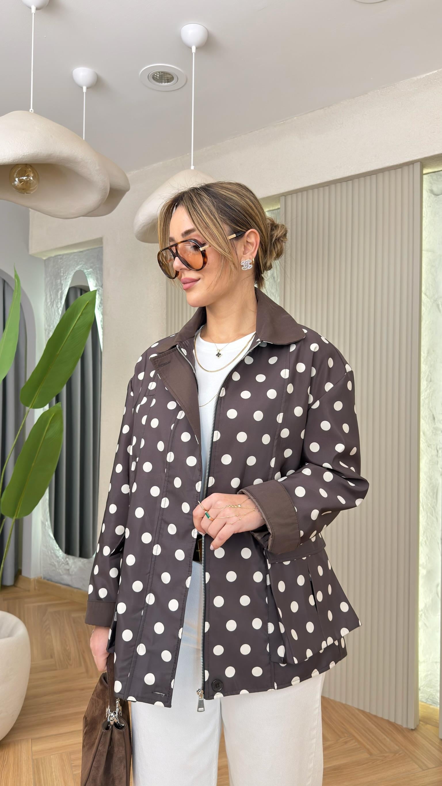 Kahve Jemel Premium Puantiyeli Ceket