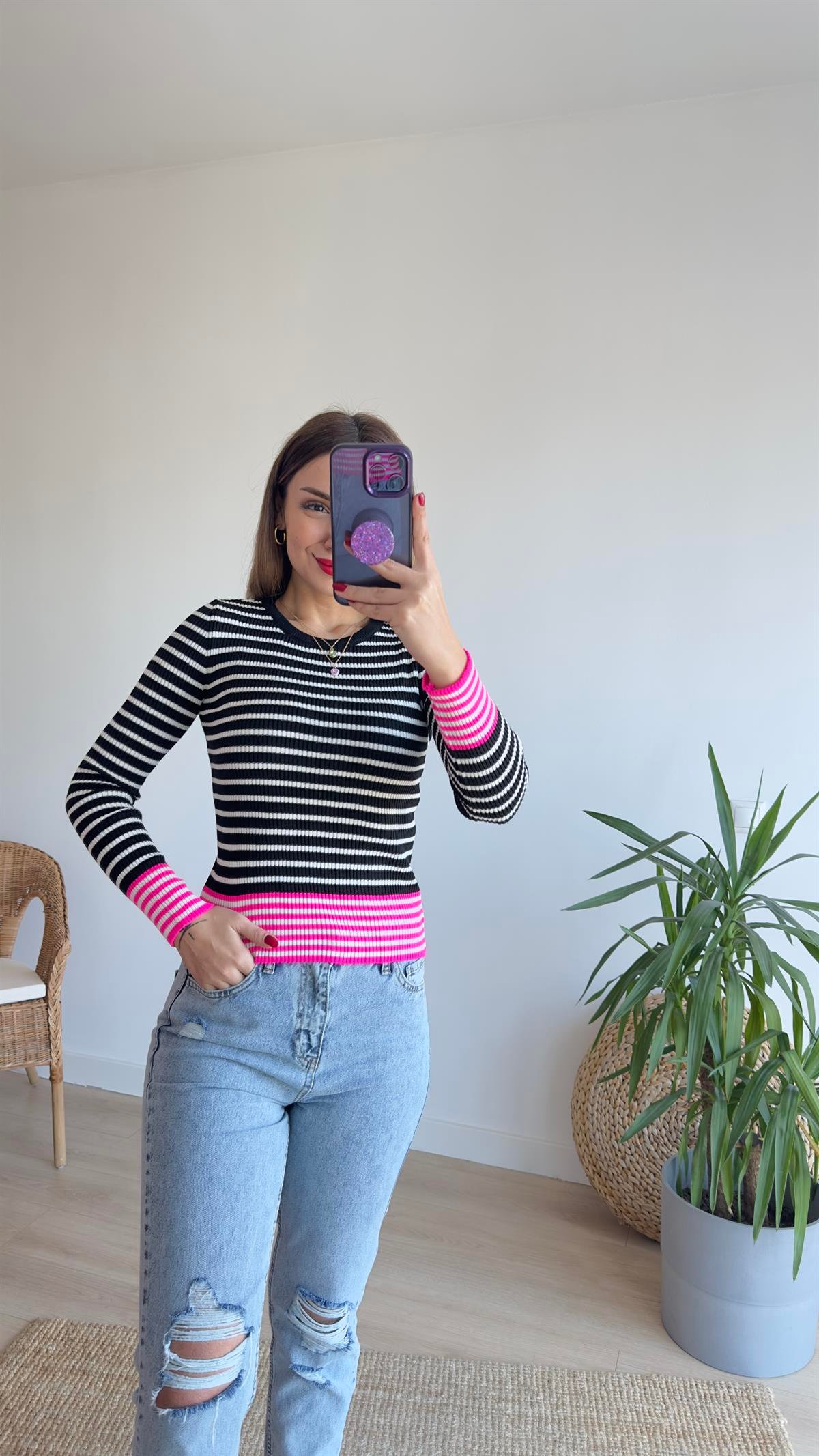 Pembe Renk Geçişli Triko