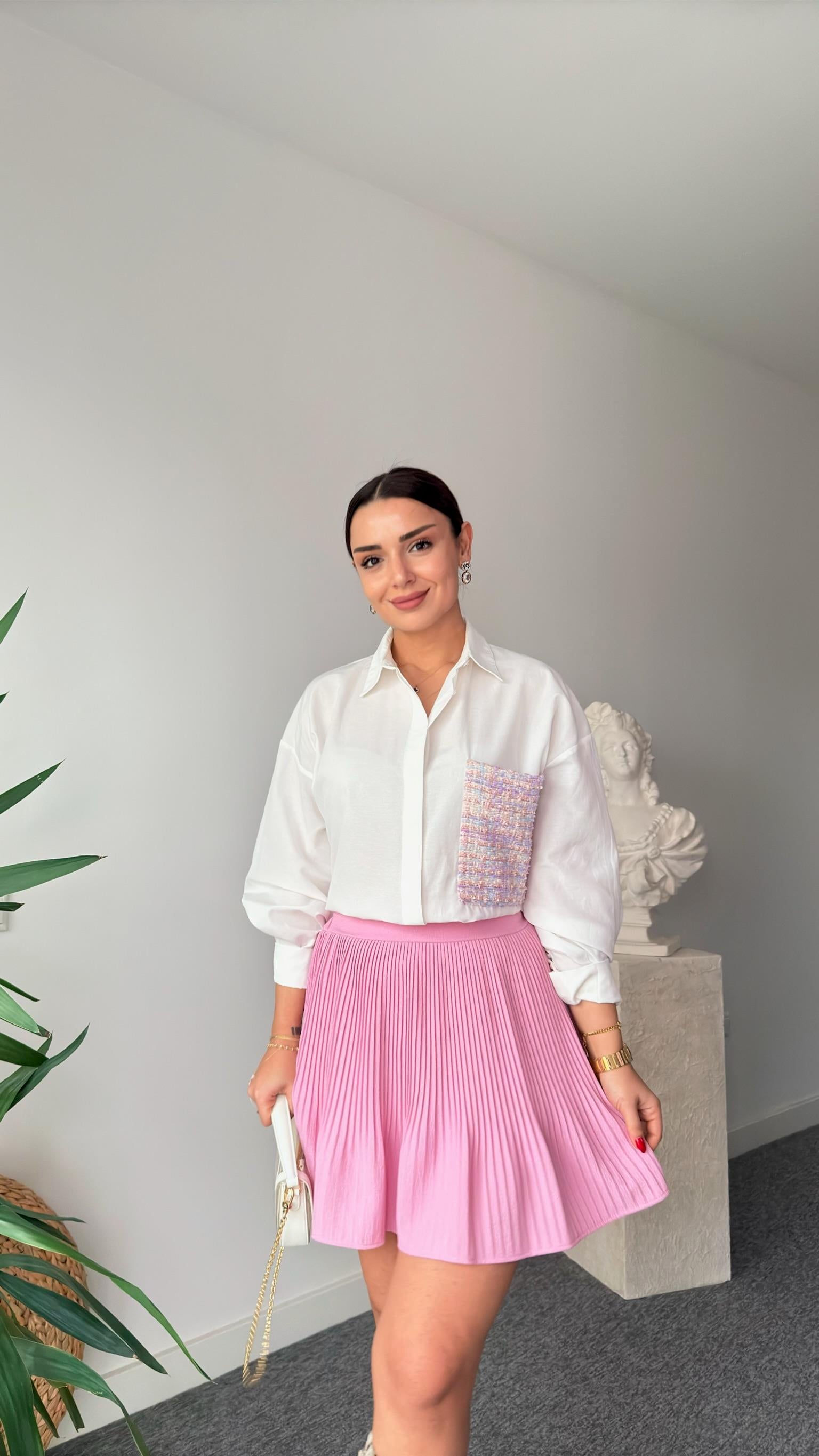 Motta Pembe Piliseli Şort Etek