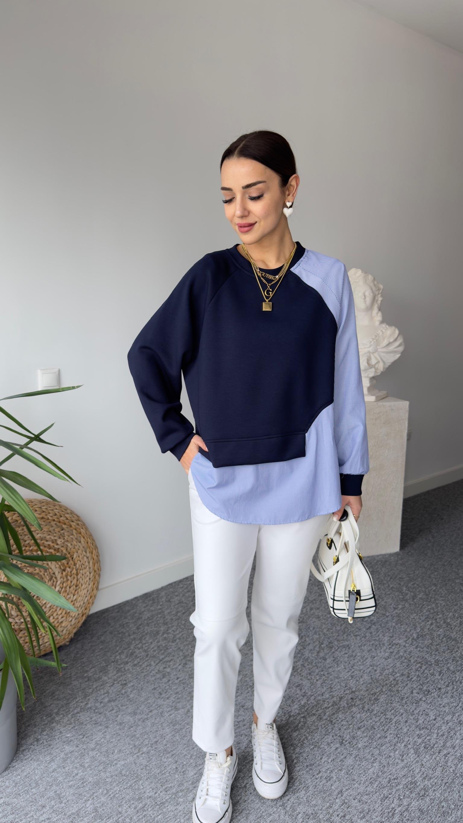 Yan Gömlek Parçalı Lacivert Model Sweat