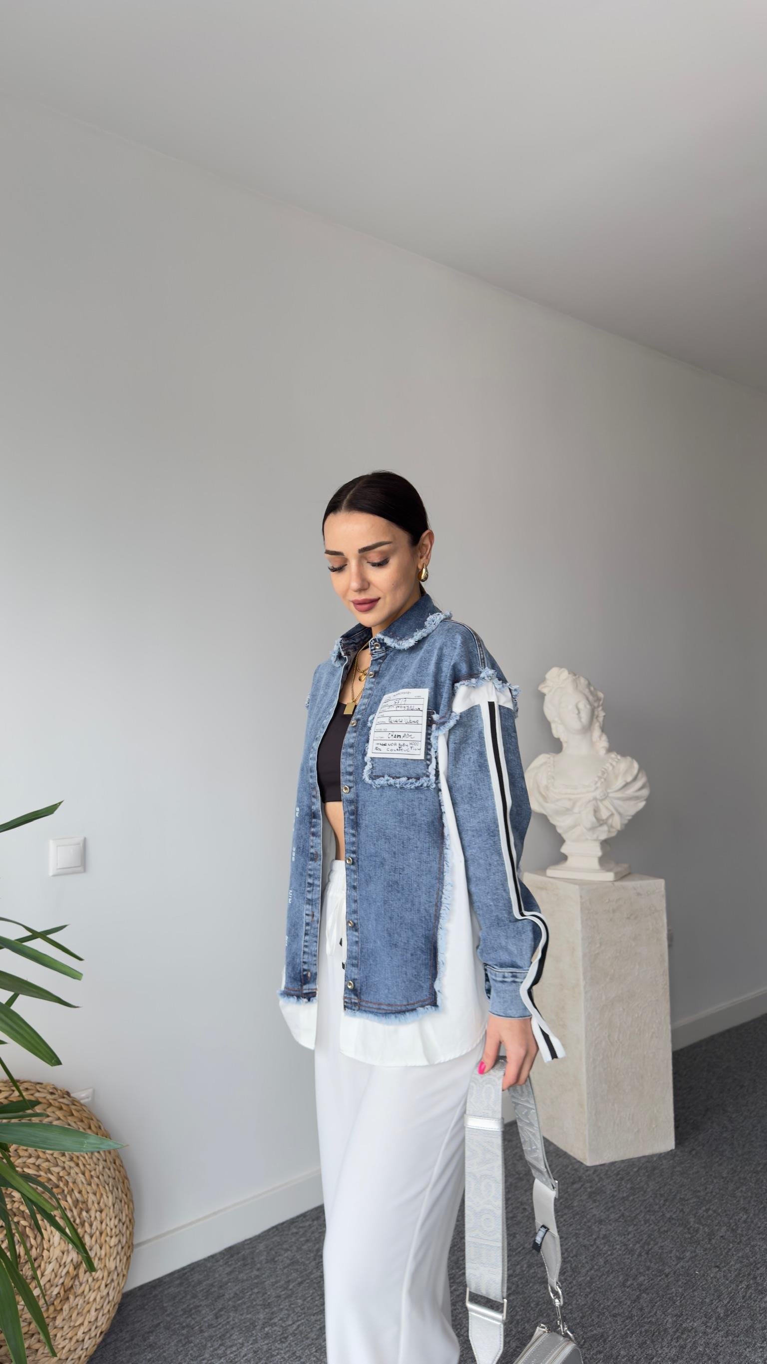 Liya Gömlek Garni Yazı Detaylı Jean Ceket