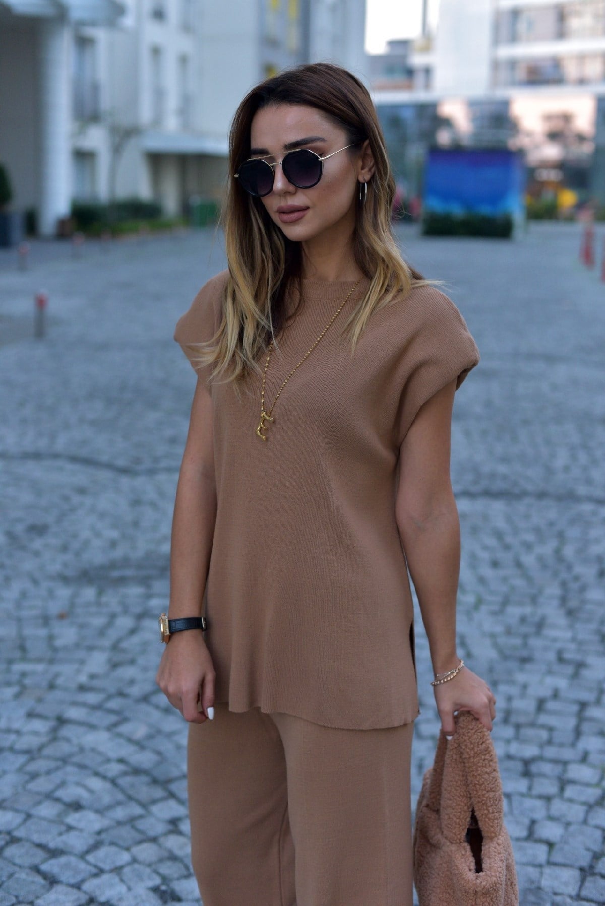 Camel Vatkalı Triko Takım