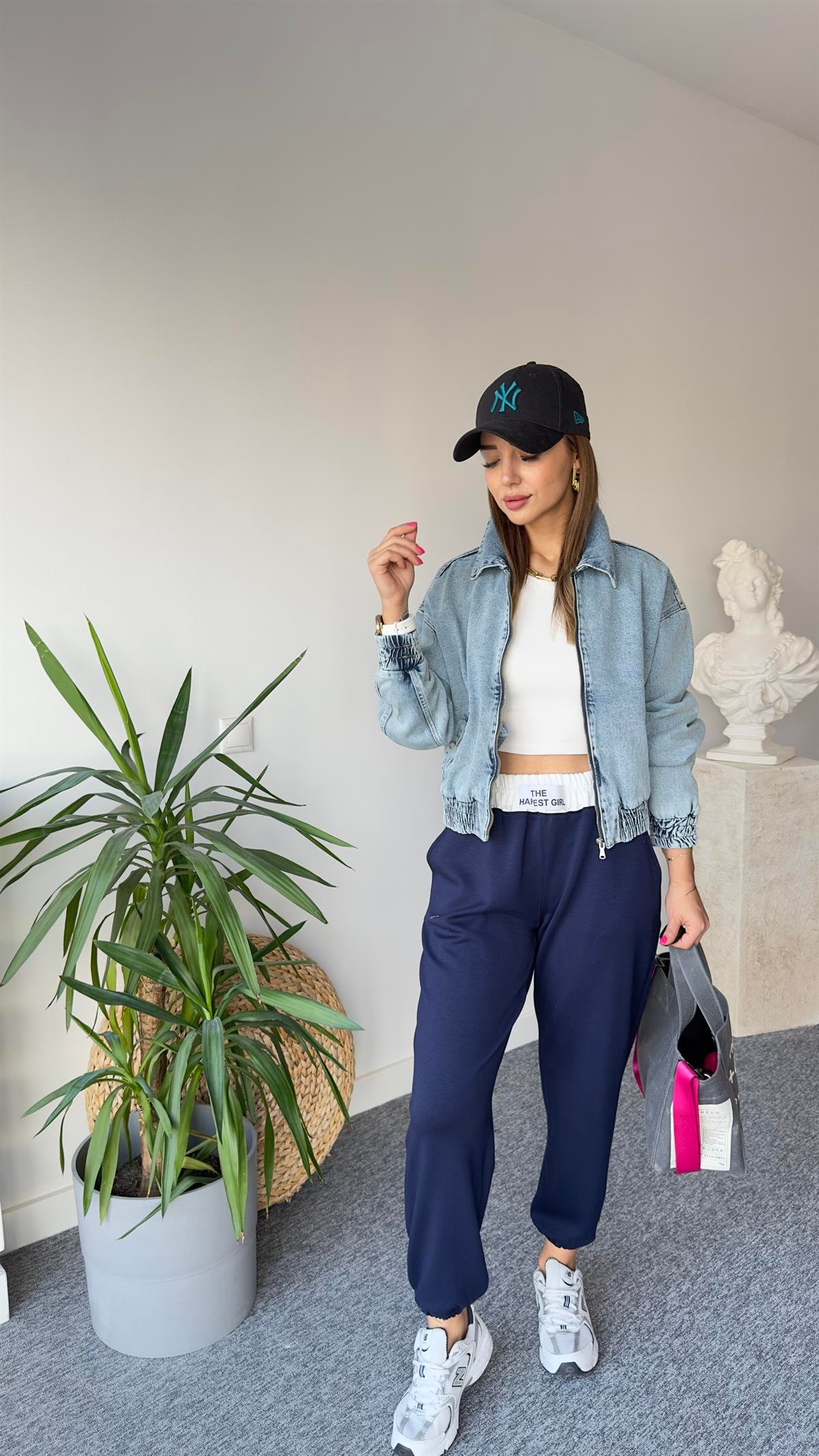 Beli Lastikli Jean Bomber Ceket