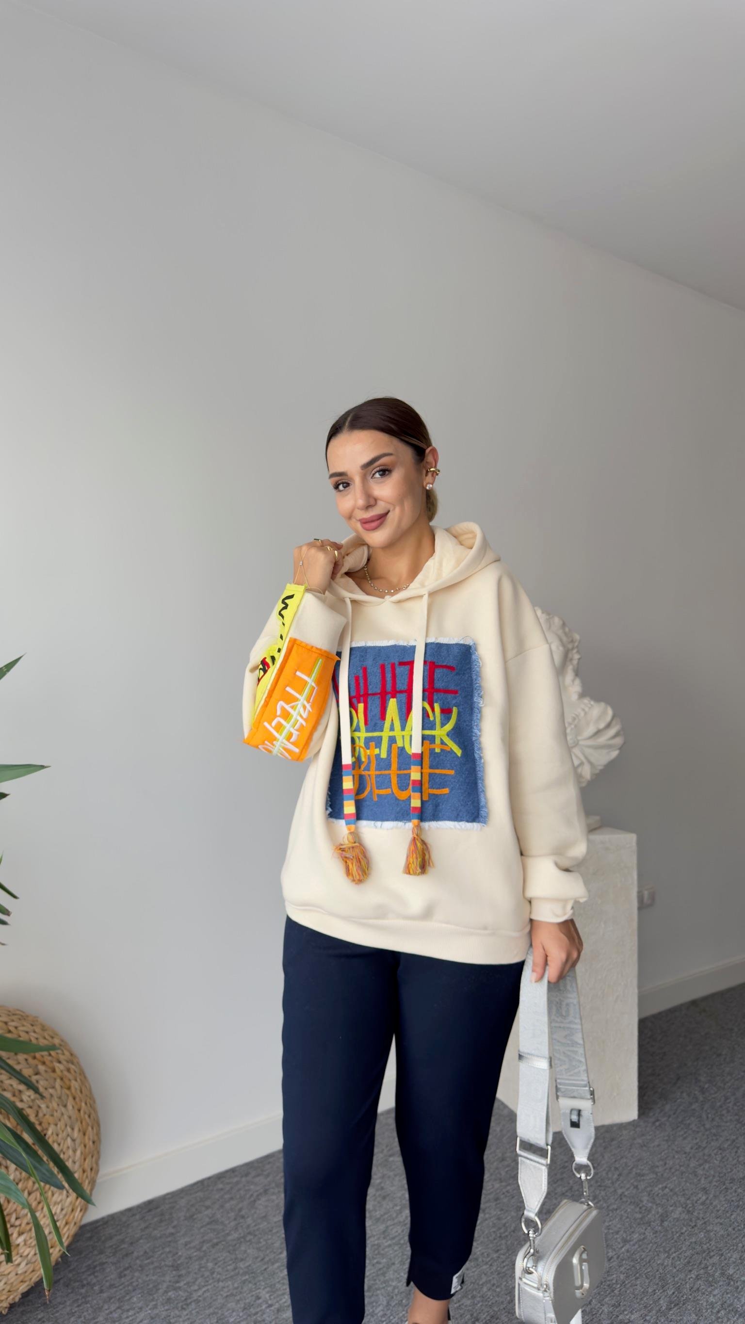 Skylar Kot Üzeri İşleme Detay Bej Sweatshirt