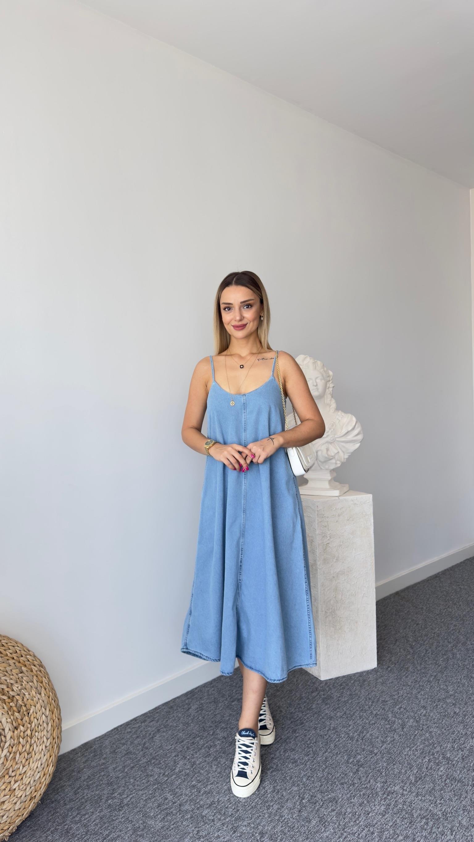 Nome Askılı Jean Elbise 