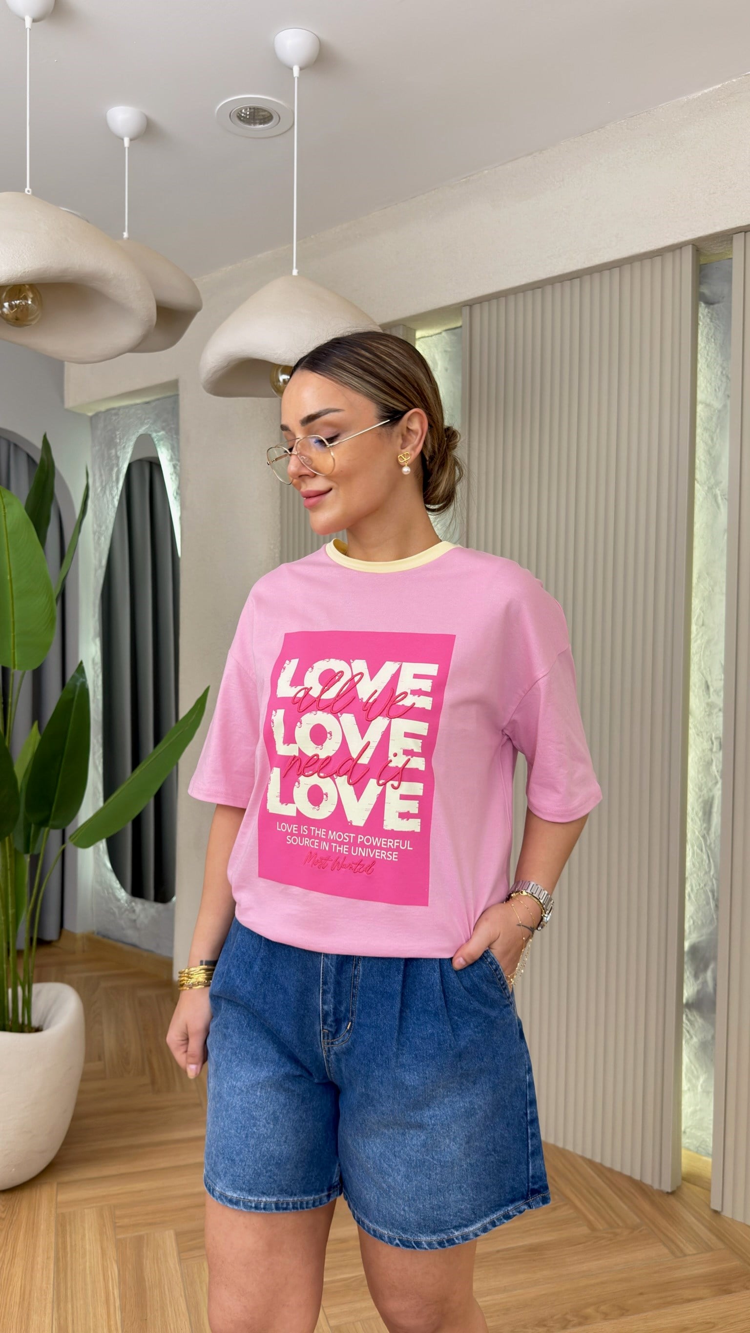 Love Yazılı Pembe Tshirt