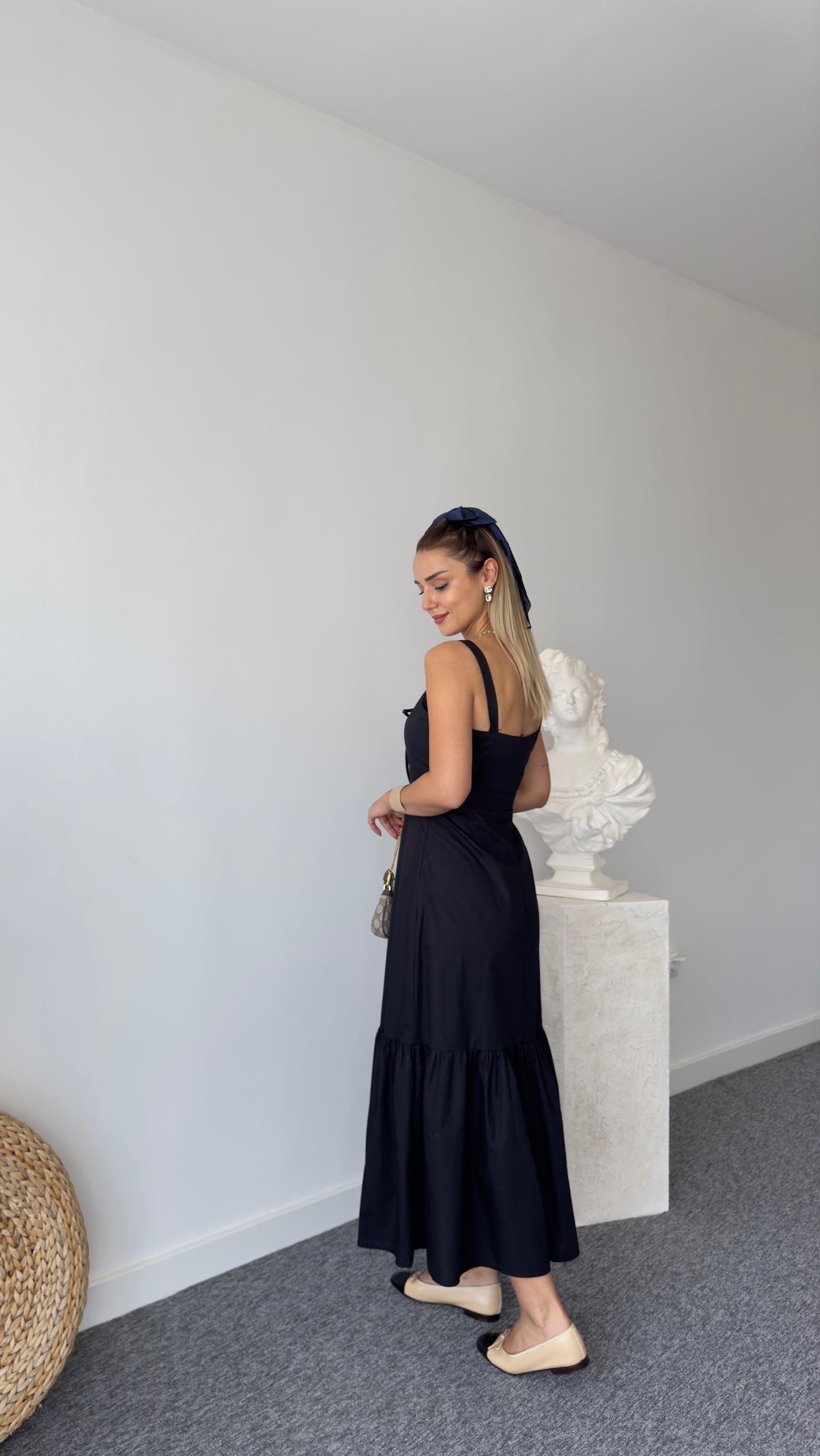 Orj Model Kuş Gözlü Siyah Elbise 