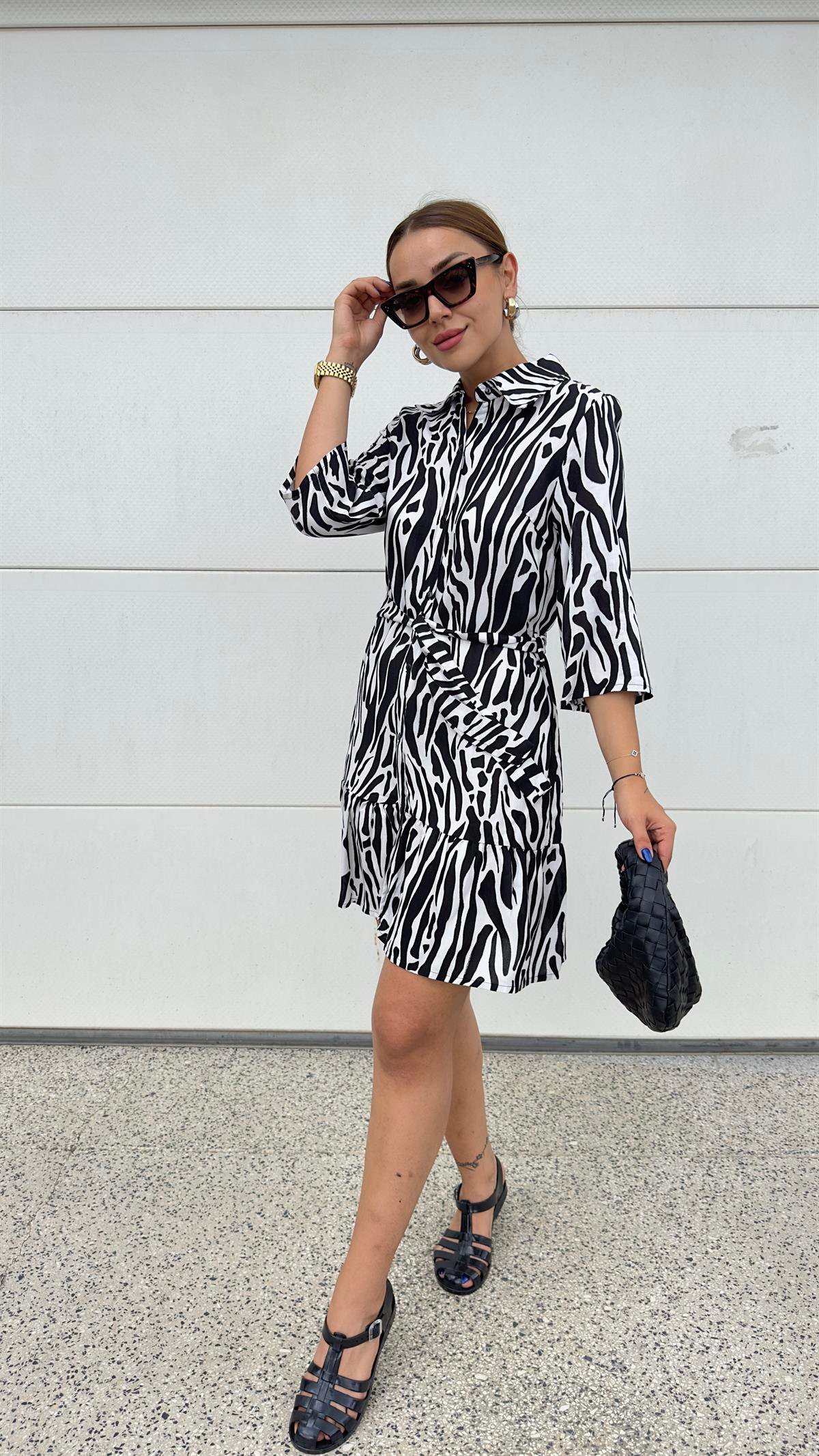 Peris Zebra Desen Gömlek Elbise 