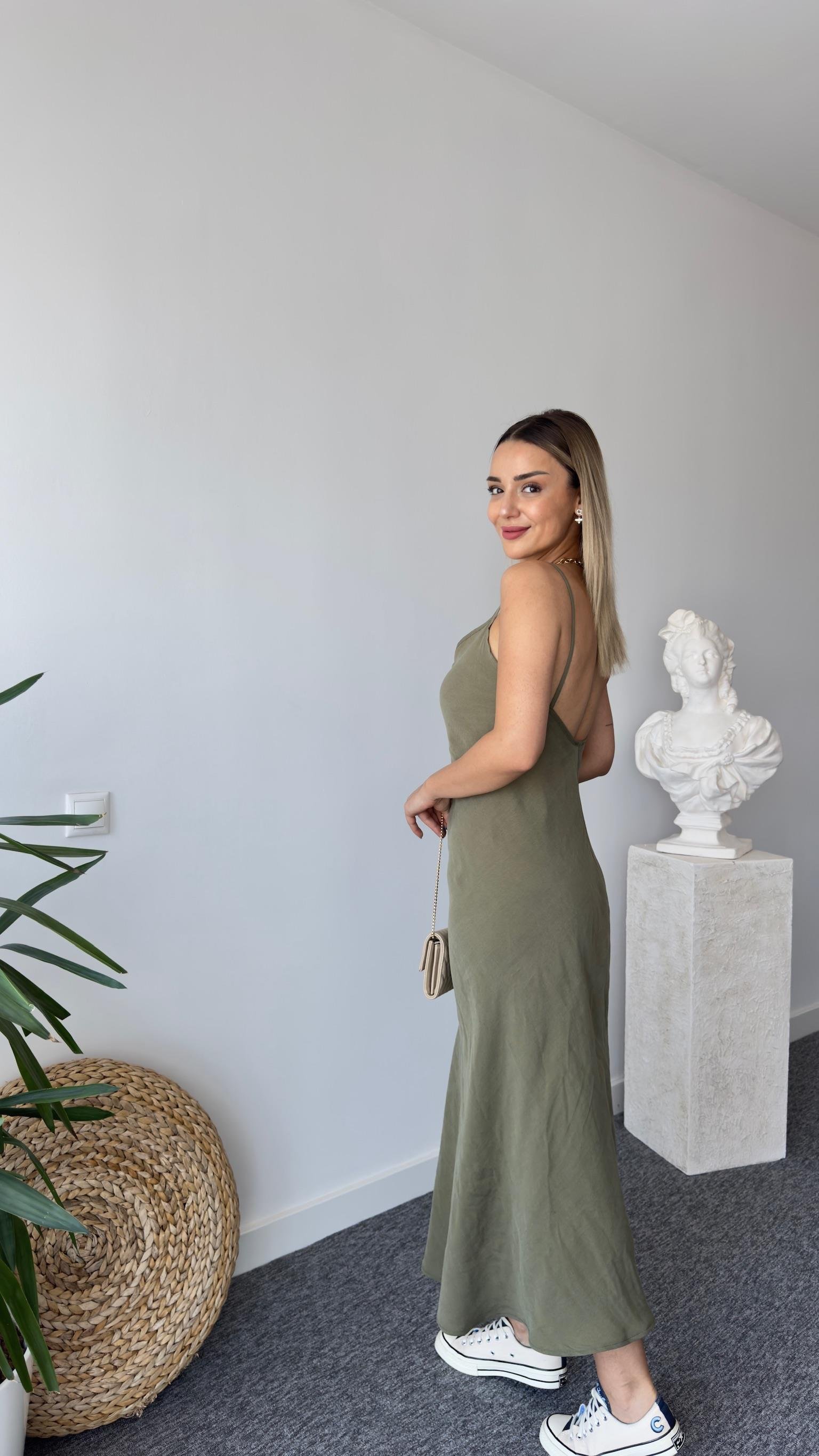 Veno Askılı Haki Massi Elbise 
