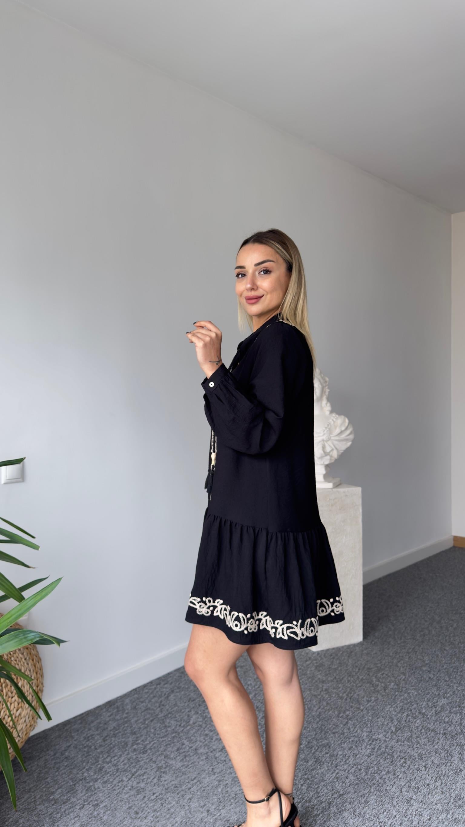 Cotte Nakışlı Zra Model Siyah Elbise 