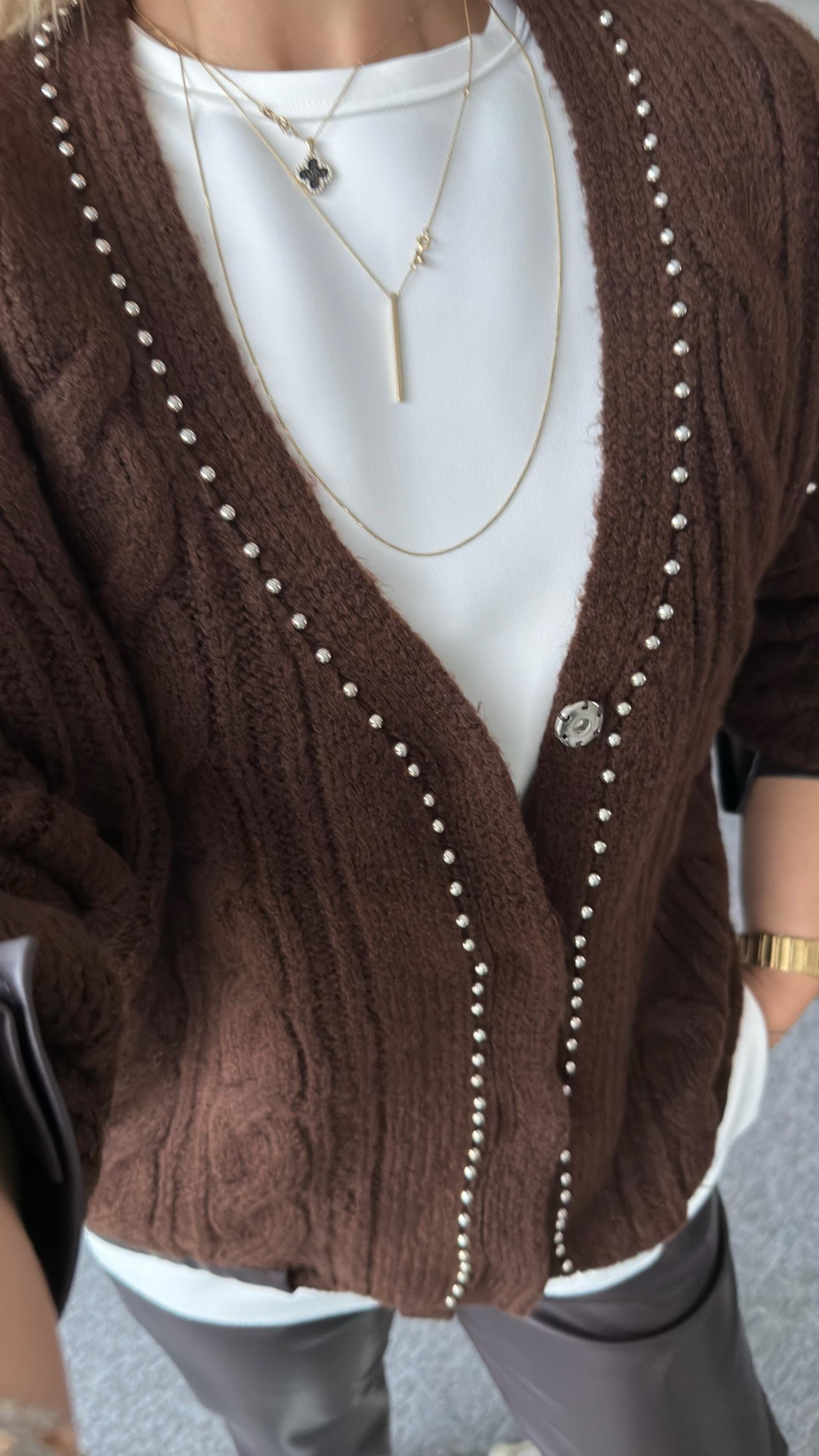 Kahve Tws Model Zımbalı Hırka