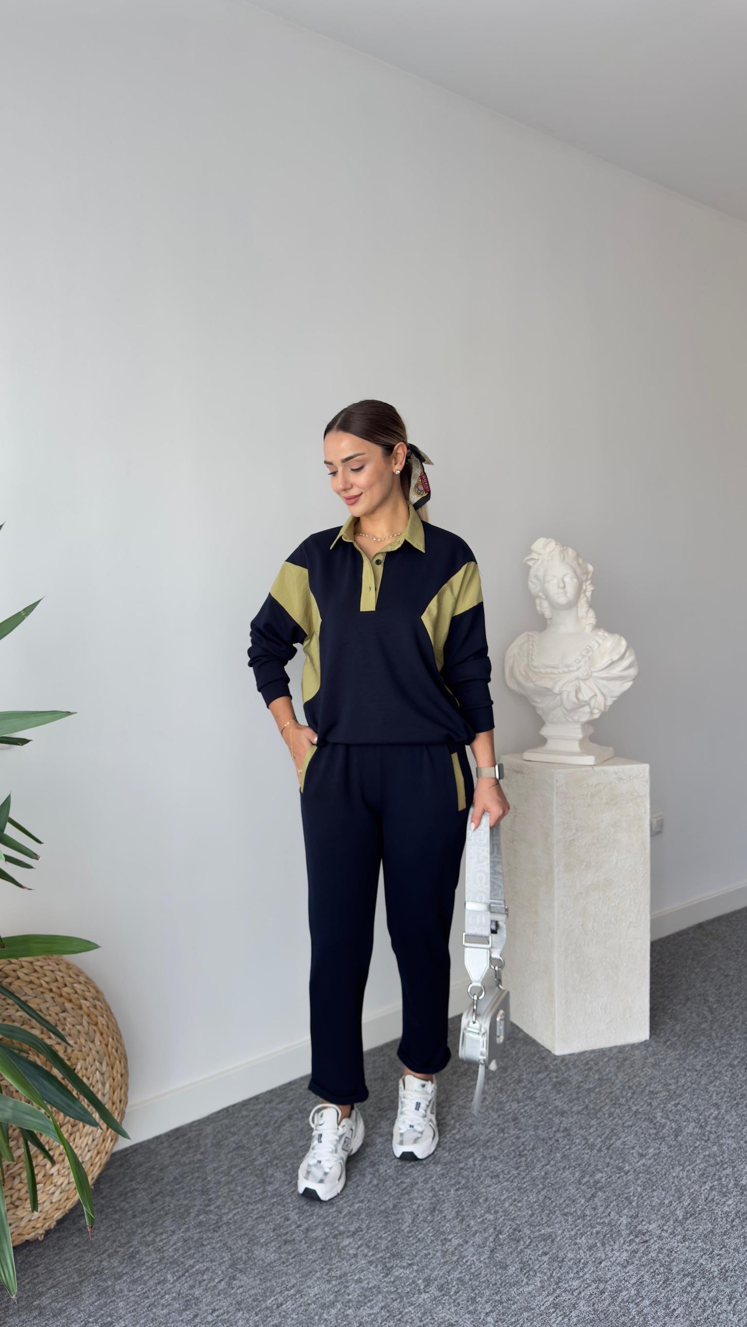 Afta Gömlek Yaka Yeşil Renk Geçişli Takım