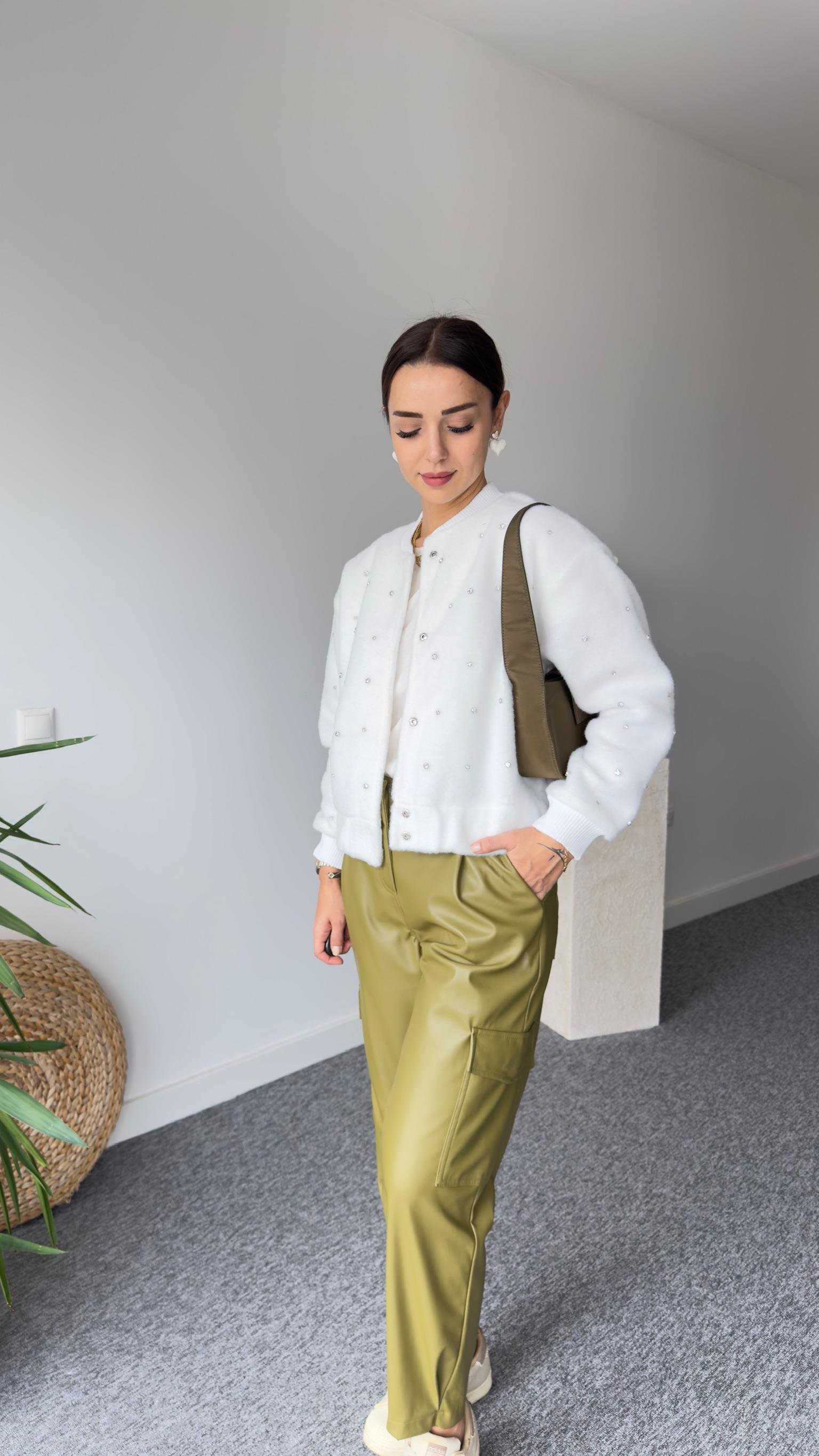 Cylie Zra Model Taşlı Ekru Bomber Ceket