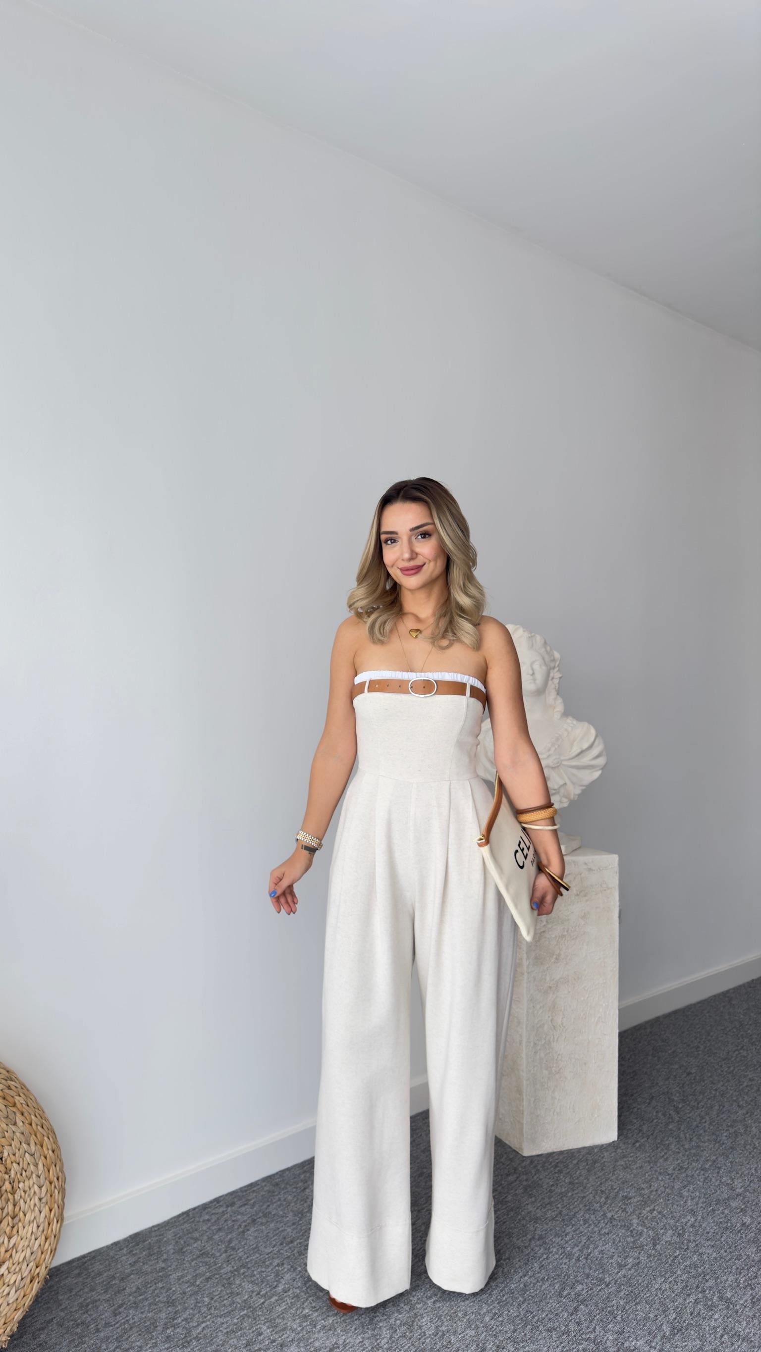 Gran Kemer Detaylı Bej Straplez Tulum