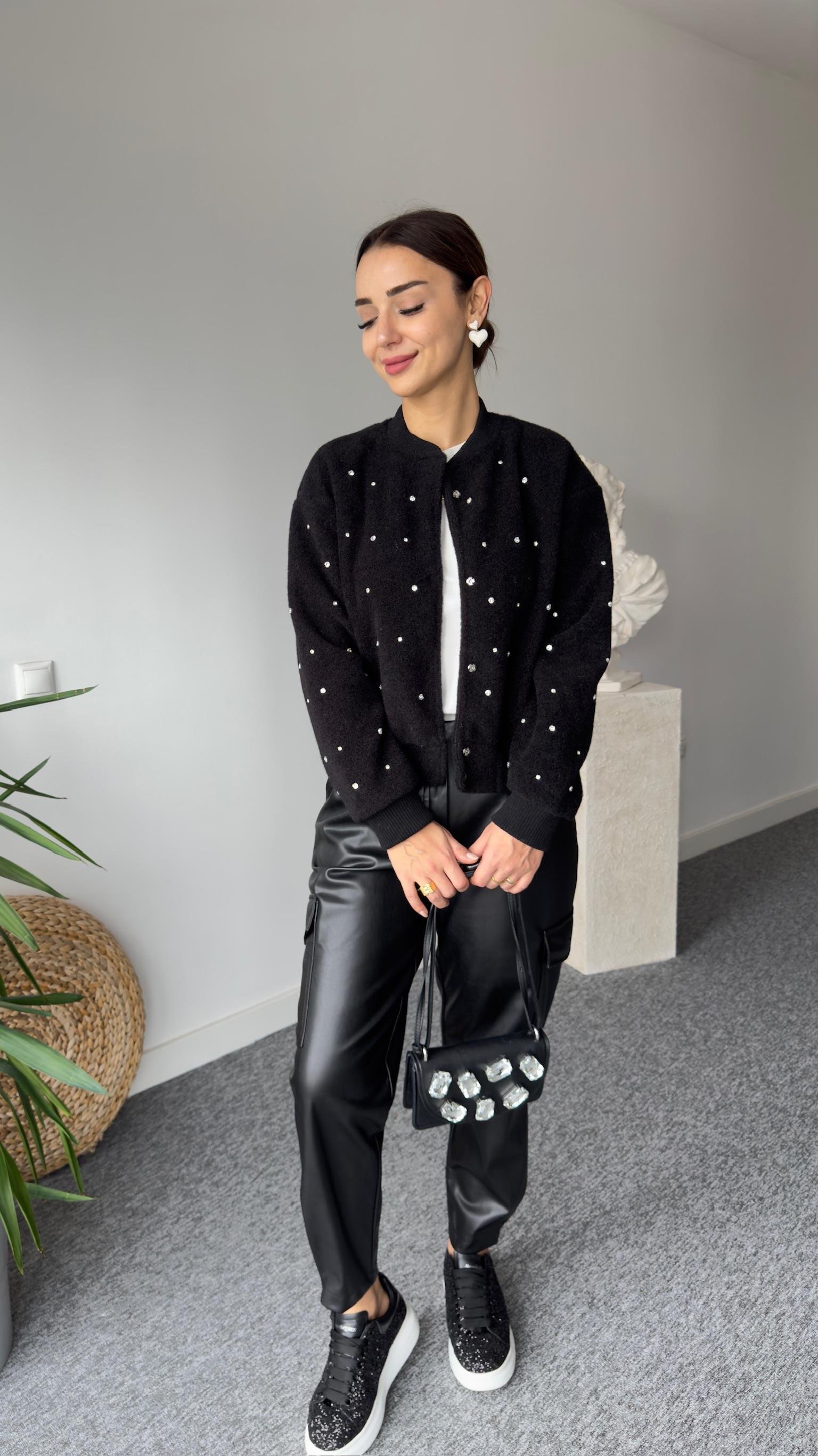 Cylie Zra Model Taşlı Siyah Bomber Ceket