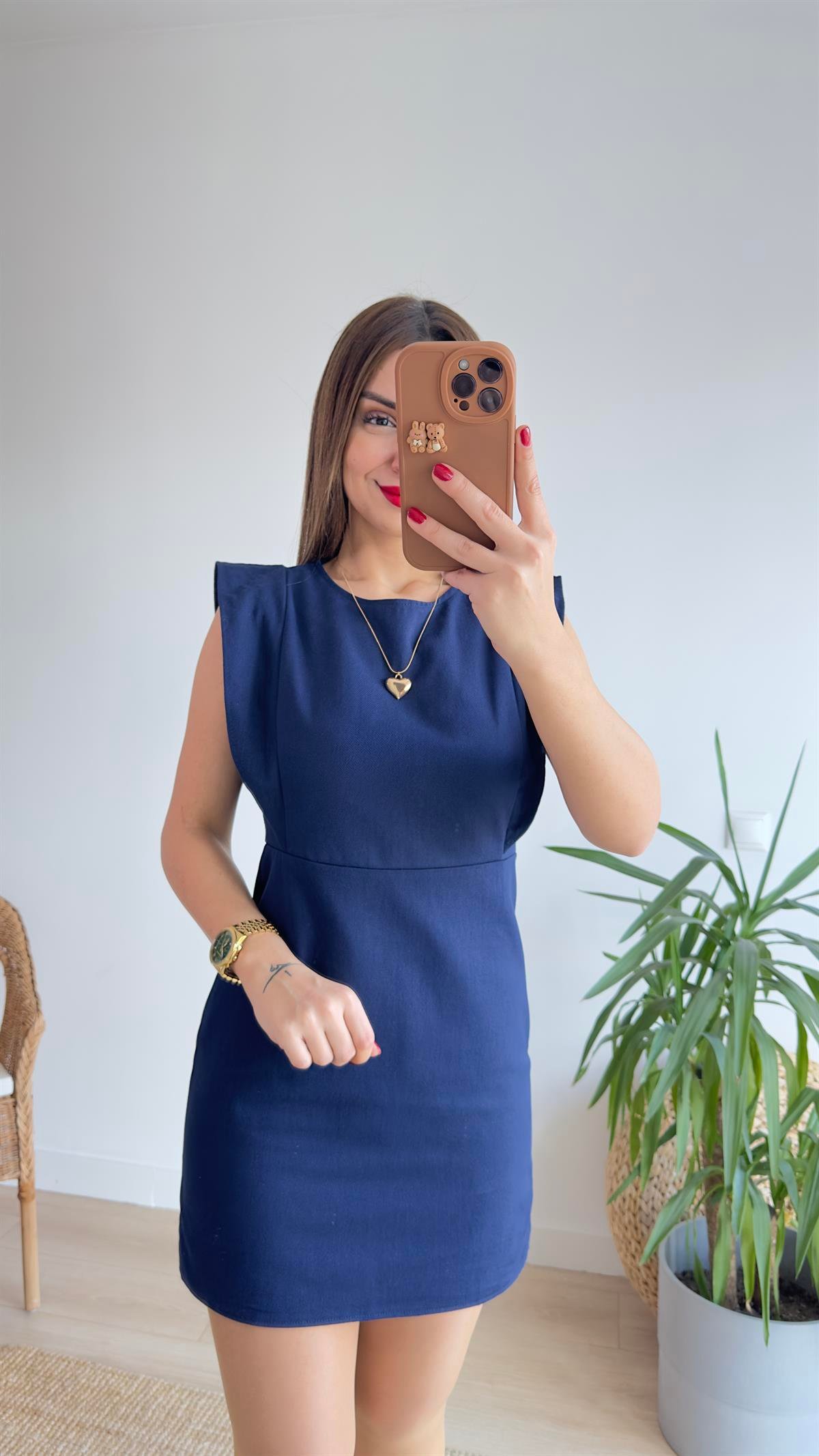 Sırt Fermuarlı Lacivert Gabardin Elbise 