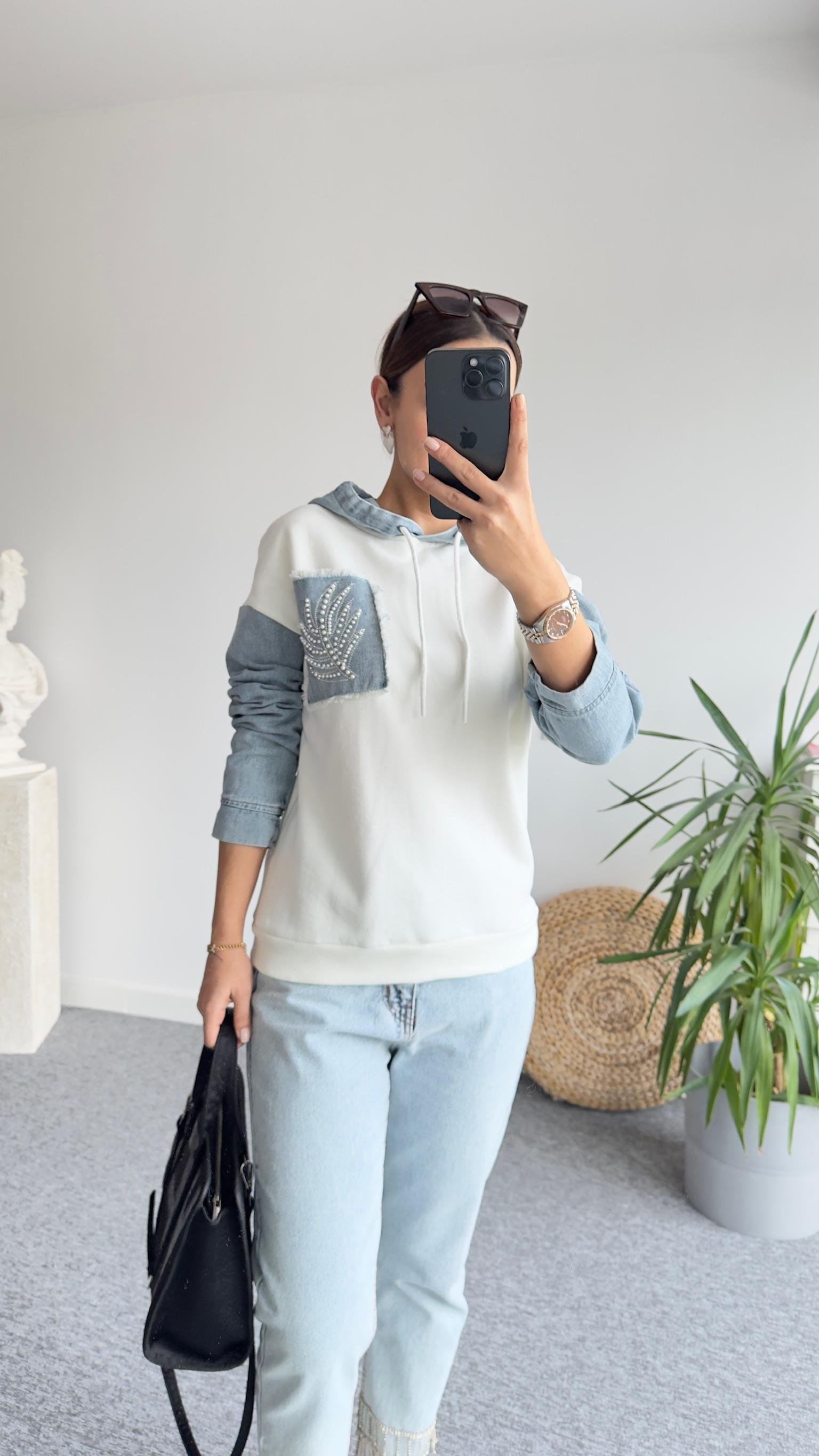 Pier Taş Ve Kot Detaylı Sweatshirt