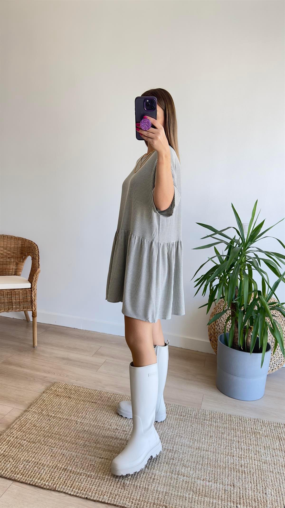 Çizgili Salaş Basic Elbise 