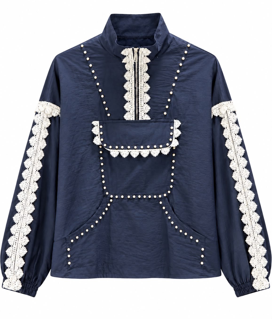 Lacivert Dantel Detaylı Astarlı Tasarım Sweatshirt