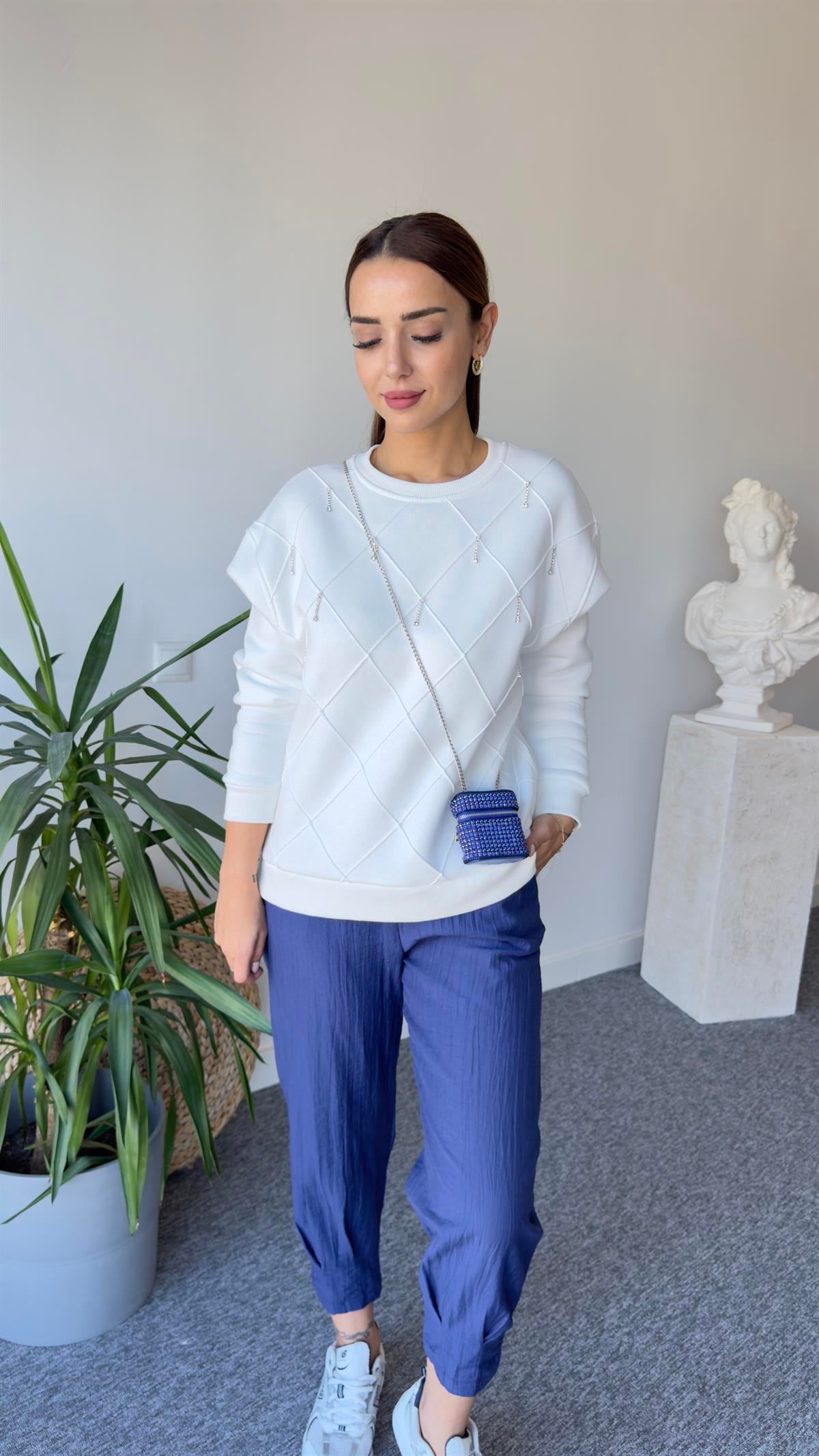 Rano Orj Model Sırt Poplin Ekru Tasarım Sweat
