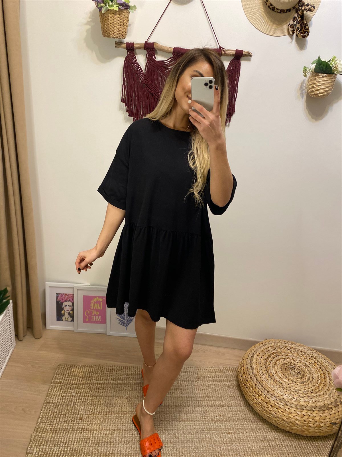Siyah Duble Kol Elbise