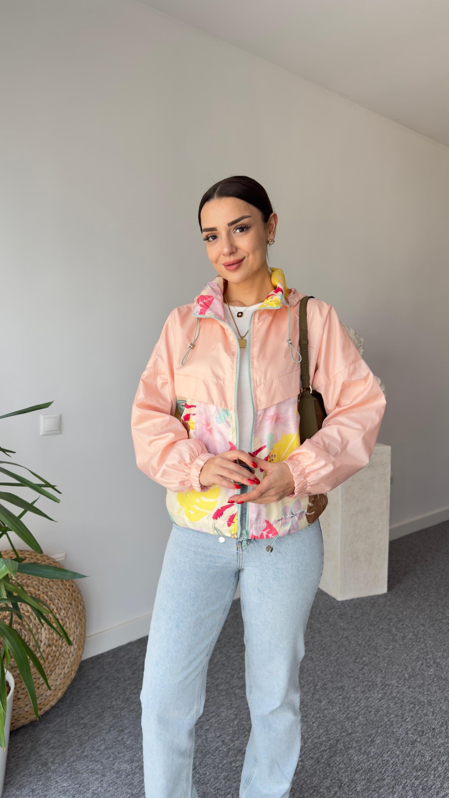 Lani Çiçek Desenli Pudra Yağmurluk