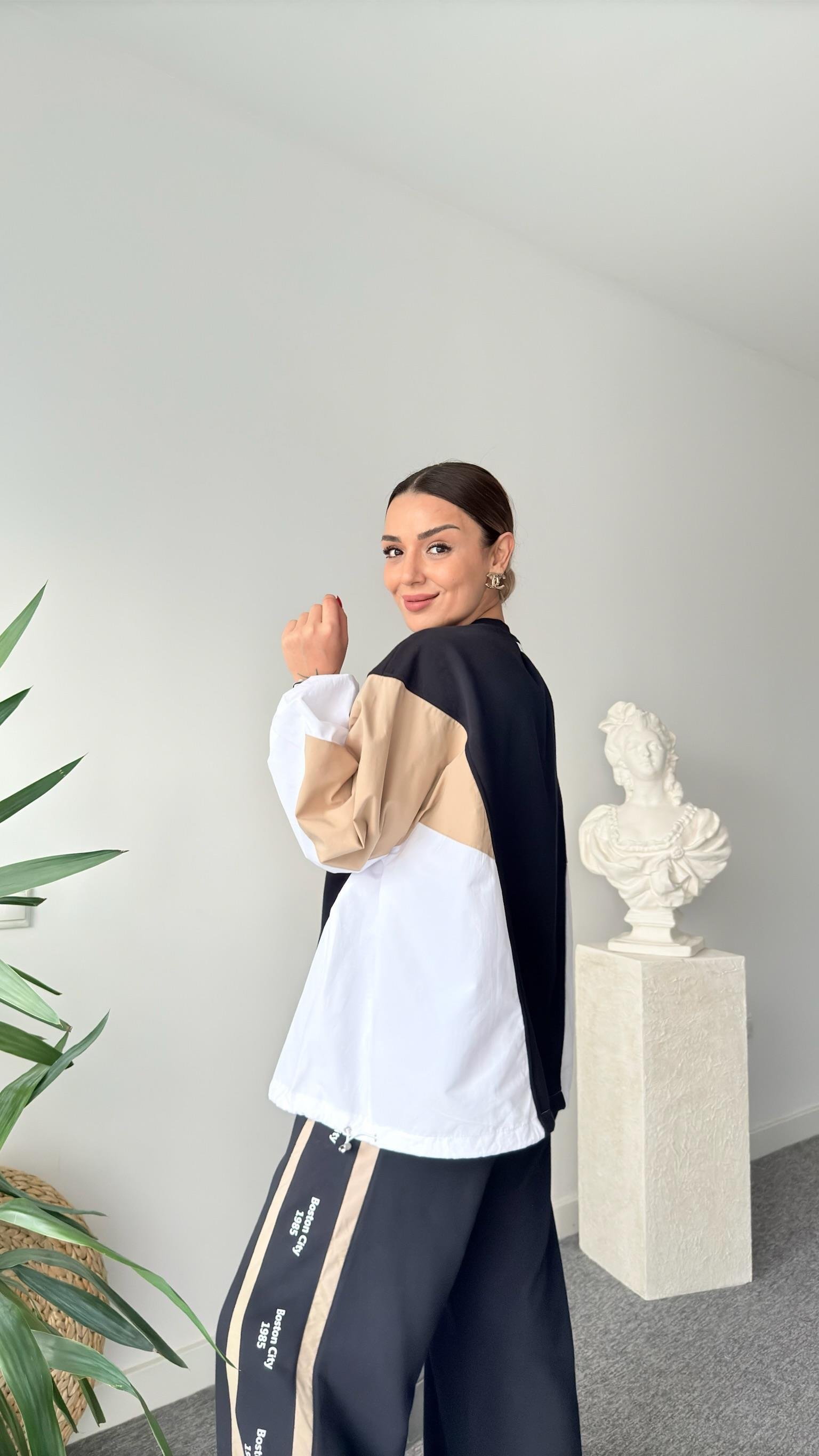 Boston Yazılı Poplin Garnili Sweatshirt