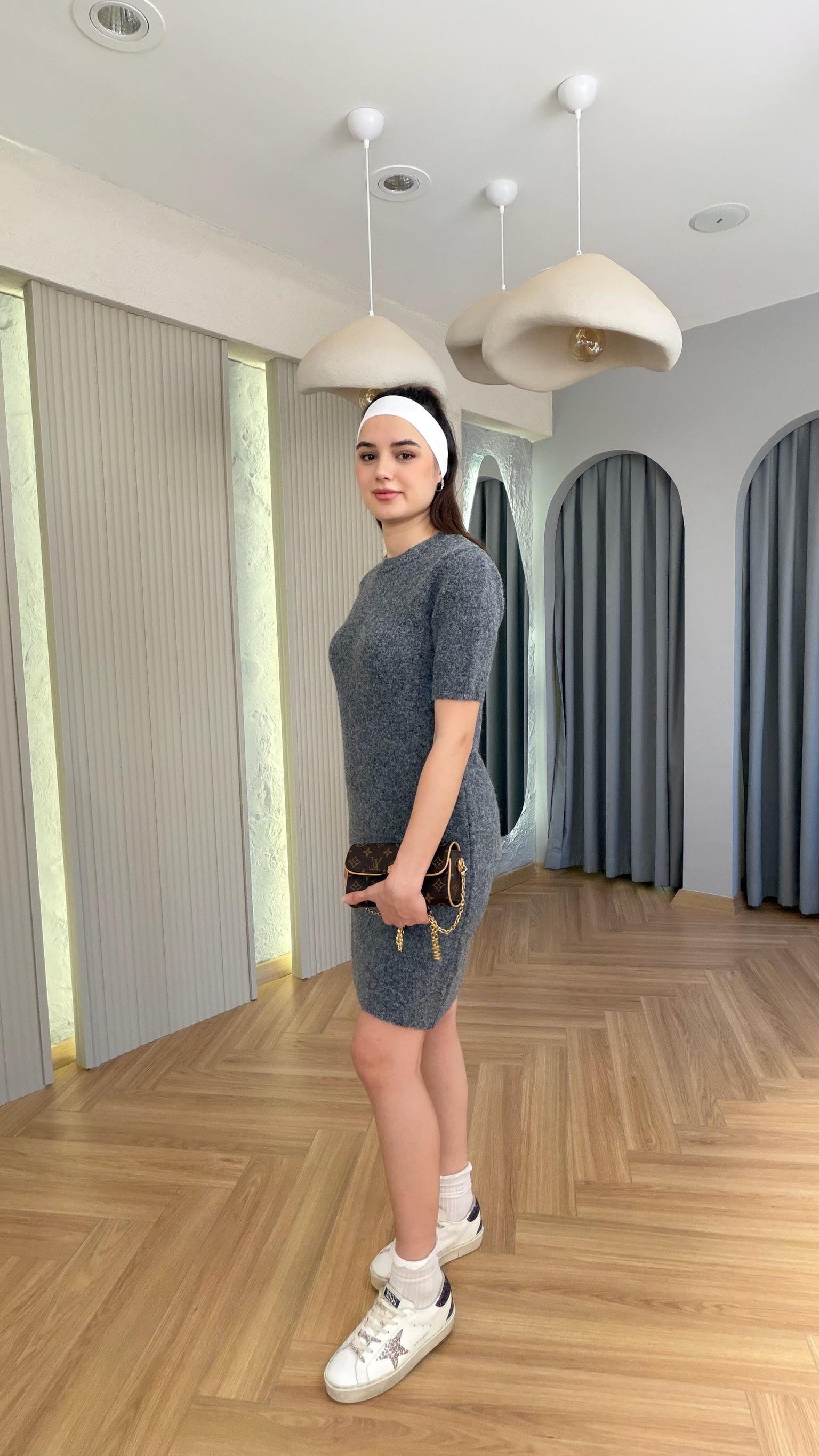 Gri Kısa Kol Triko Elbise 