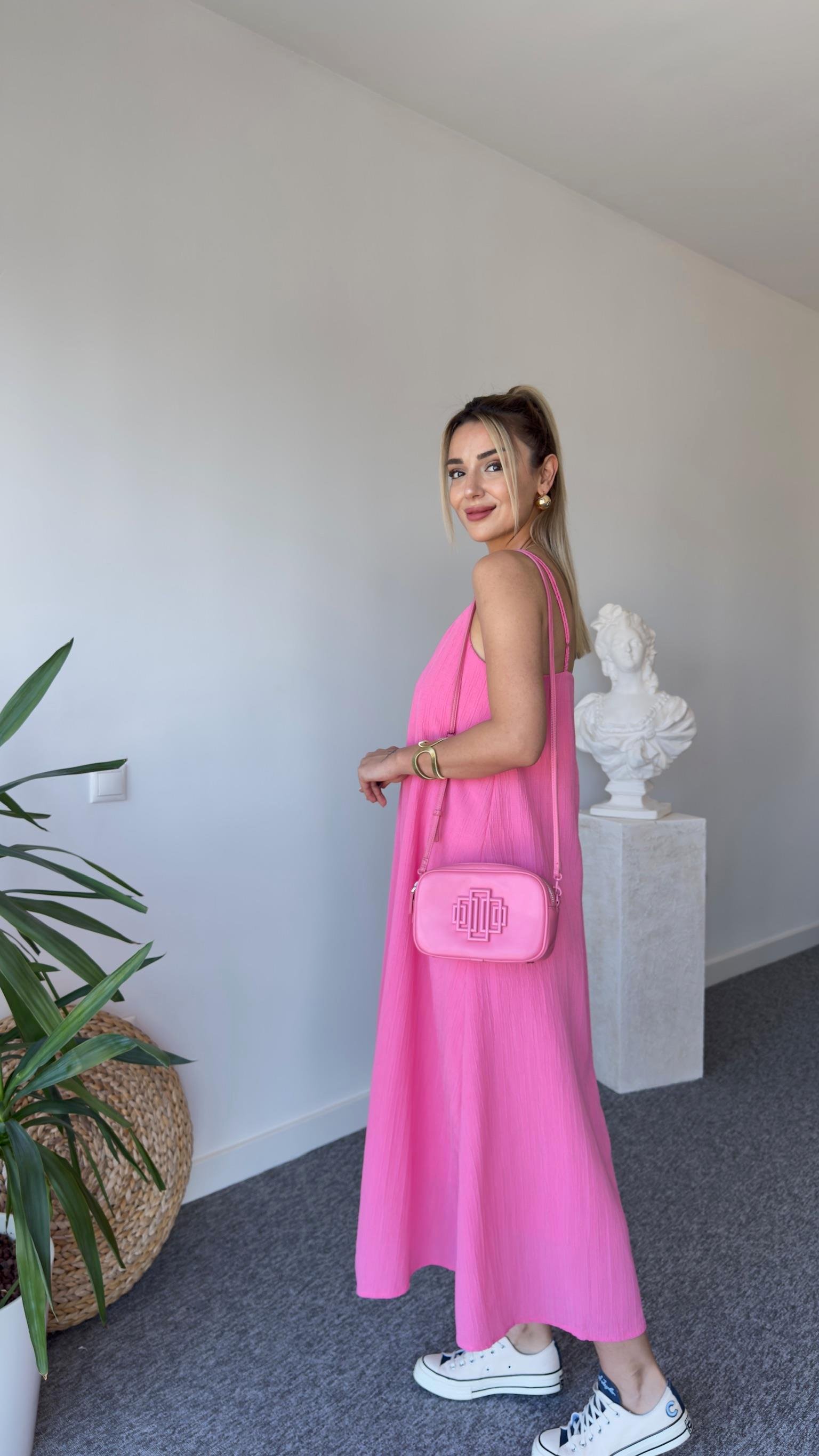 Pera Askılı Pembe Elbise