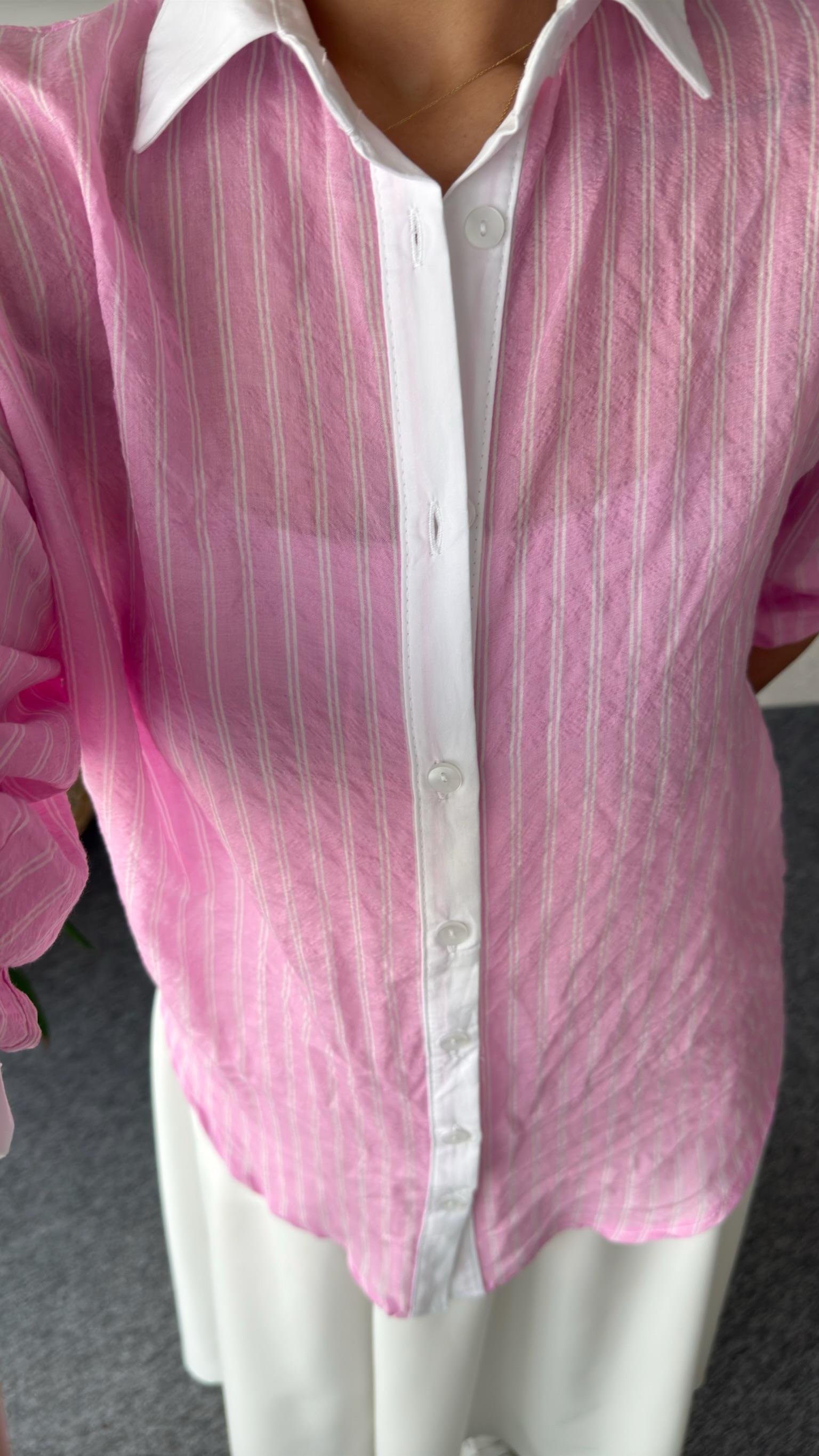 Pembe Moi Çizgili Gömlek