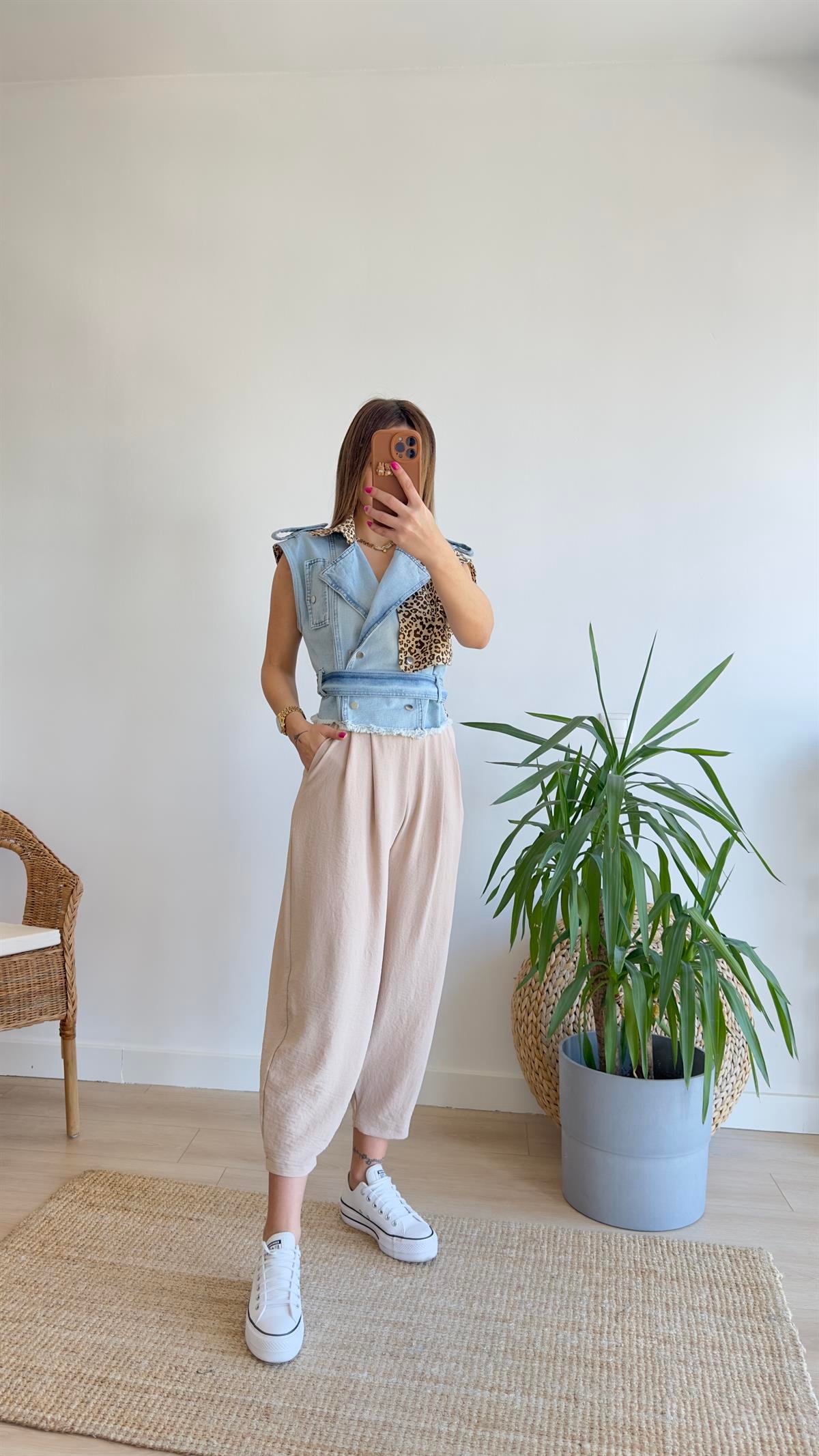 Bej Pileli Şalvar Model Pantolon