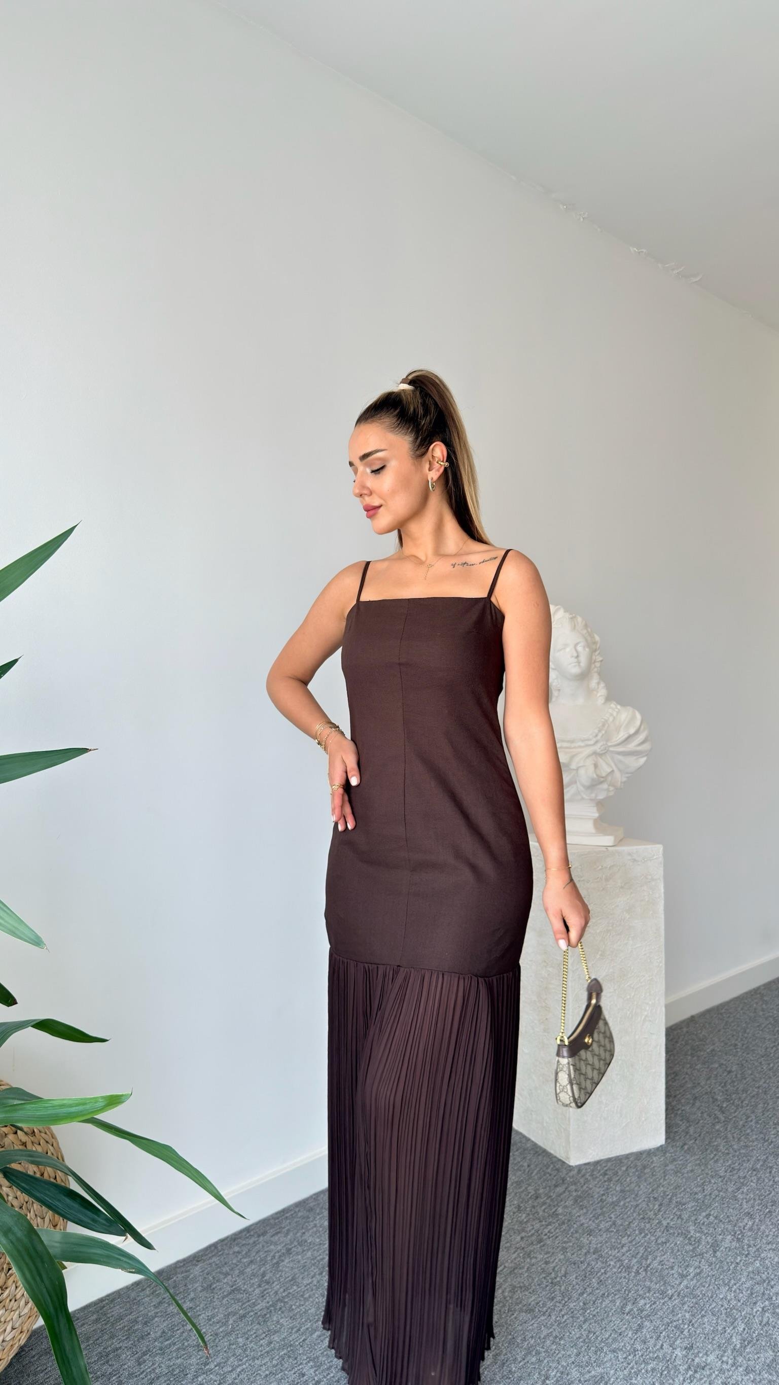 Massi Model Kontrast Uzun Elbise 
